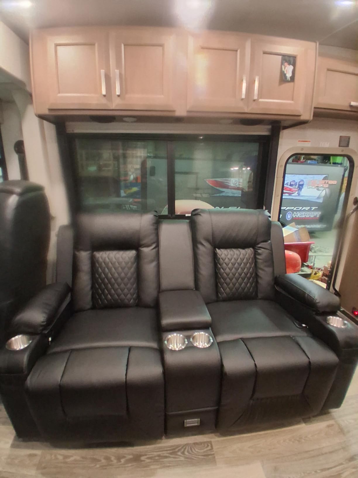 Loveseat Recliner Sofa, Home Theater Seating with Center Console, Reclining Loveseat RV Couch with USB Ports & Phone Holders, Wall Hugger RV Sofa Furniture with Storage & Pocket customer photo 2