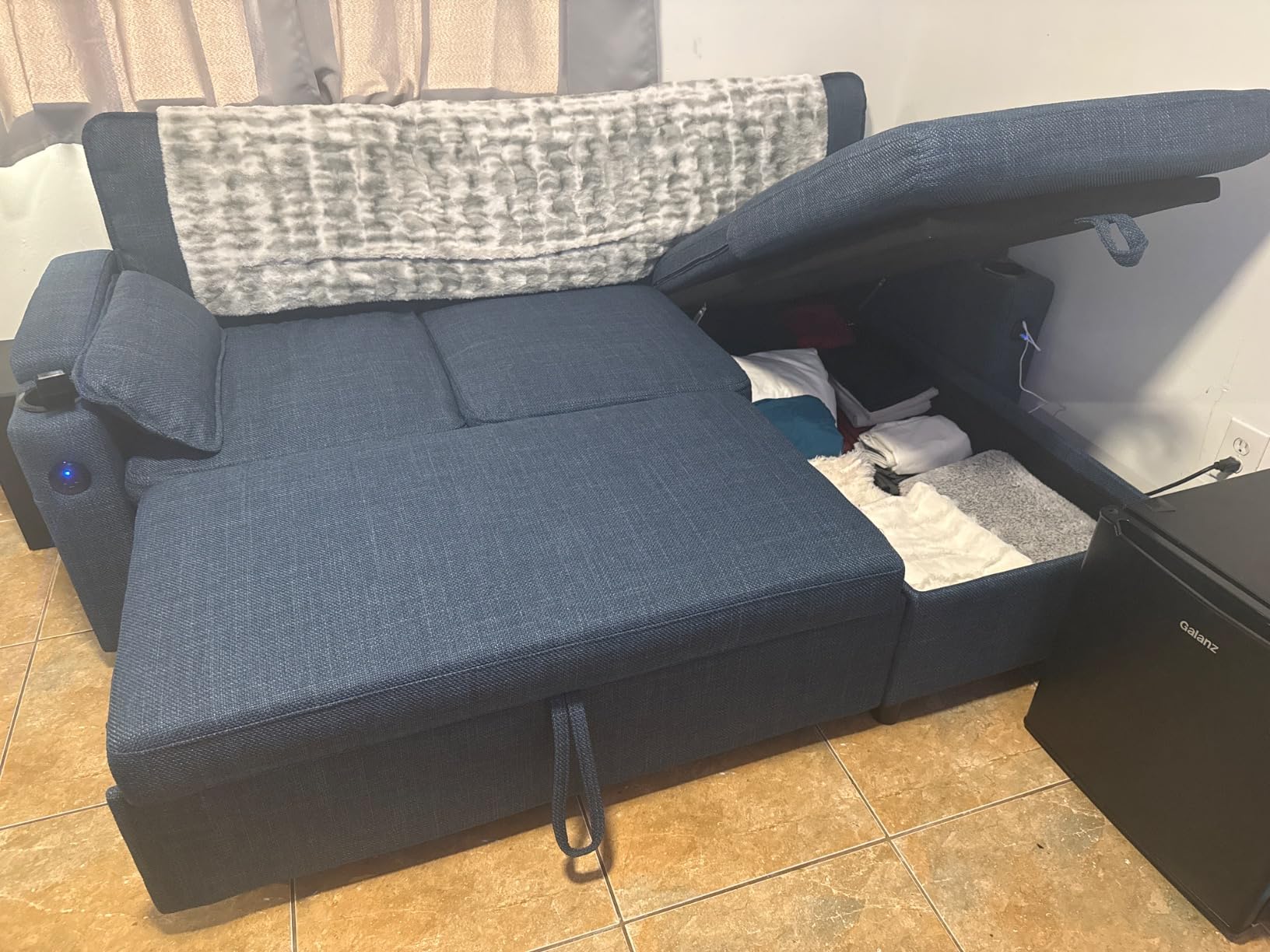 Sofa Bed Pull Out 2 in 1 Sectional Sleeper Sofa L Shaped Couch with Storage | Convertible Sofa Couches for Living Room, USB Charging Ports, Cup Holder (Beige) customer photo 1