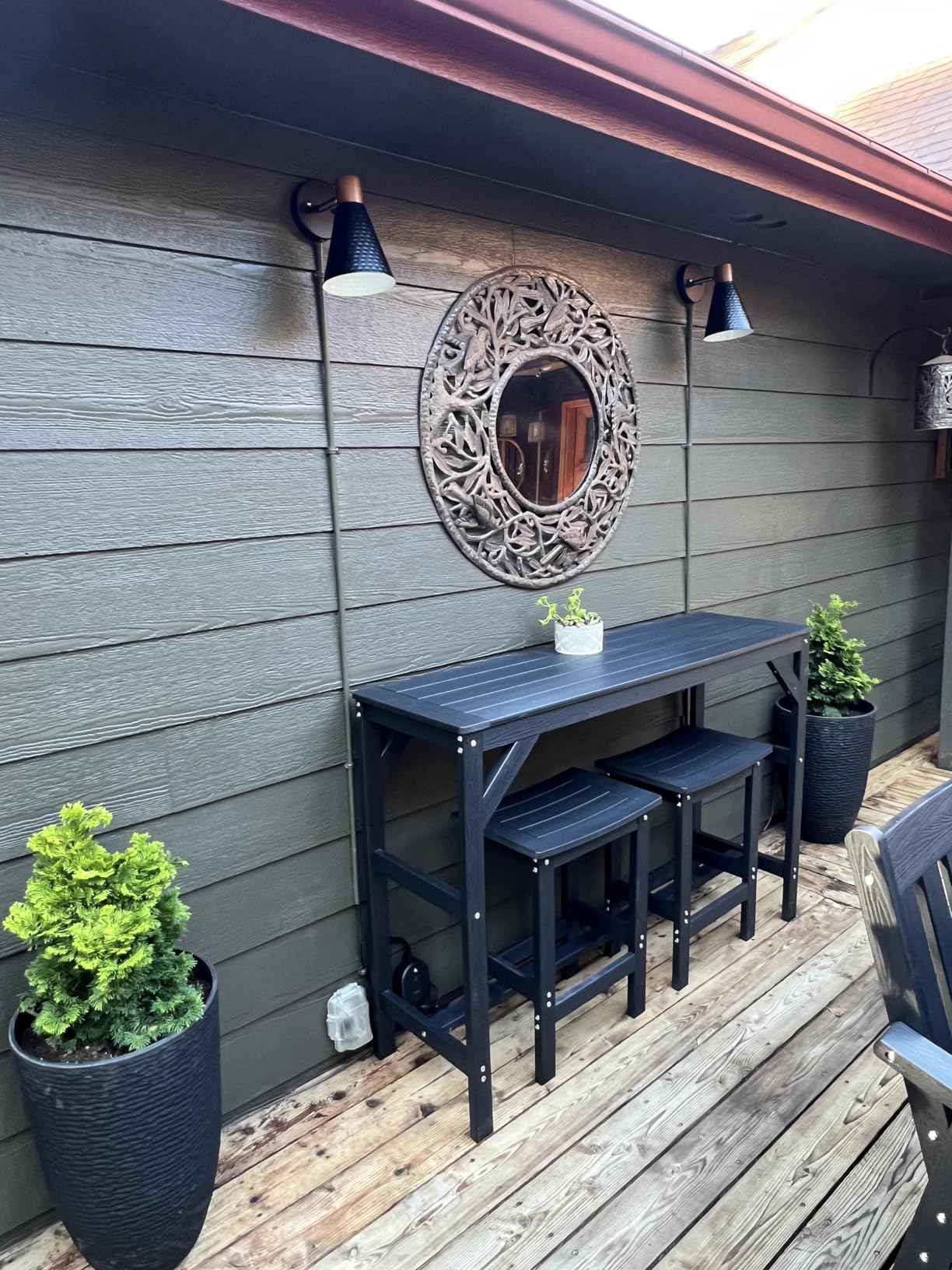 HIPS Outdoor Patio Bar Set, All Weather HIPS Bar Table and Chairs Set for Outside, 55
