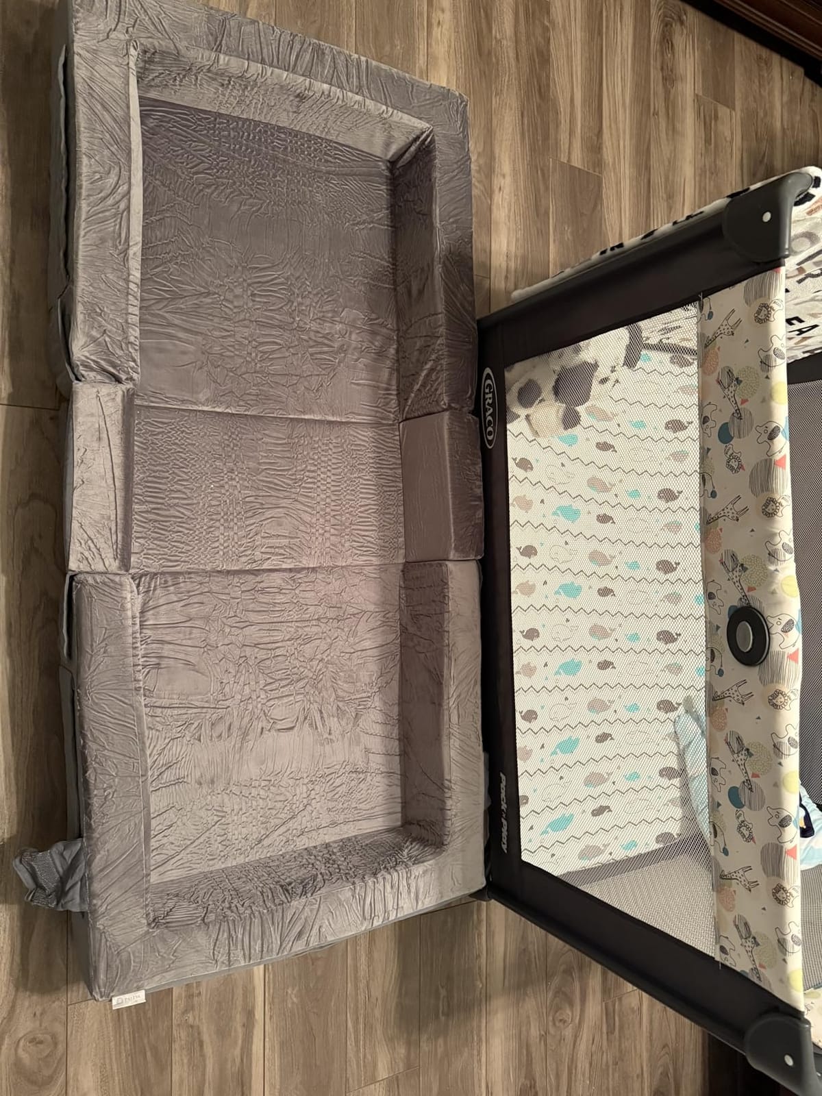 ENITYA Portable Toddler Travel Bed with Soft Foam Safety Rails | Foldable Floor Bed for Kids Ages 25 Months to 48 Months, No Assembly, Washable Cover, Compact for Travel & Home Use, Grey customer photo 2