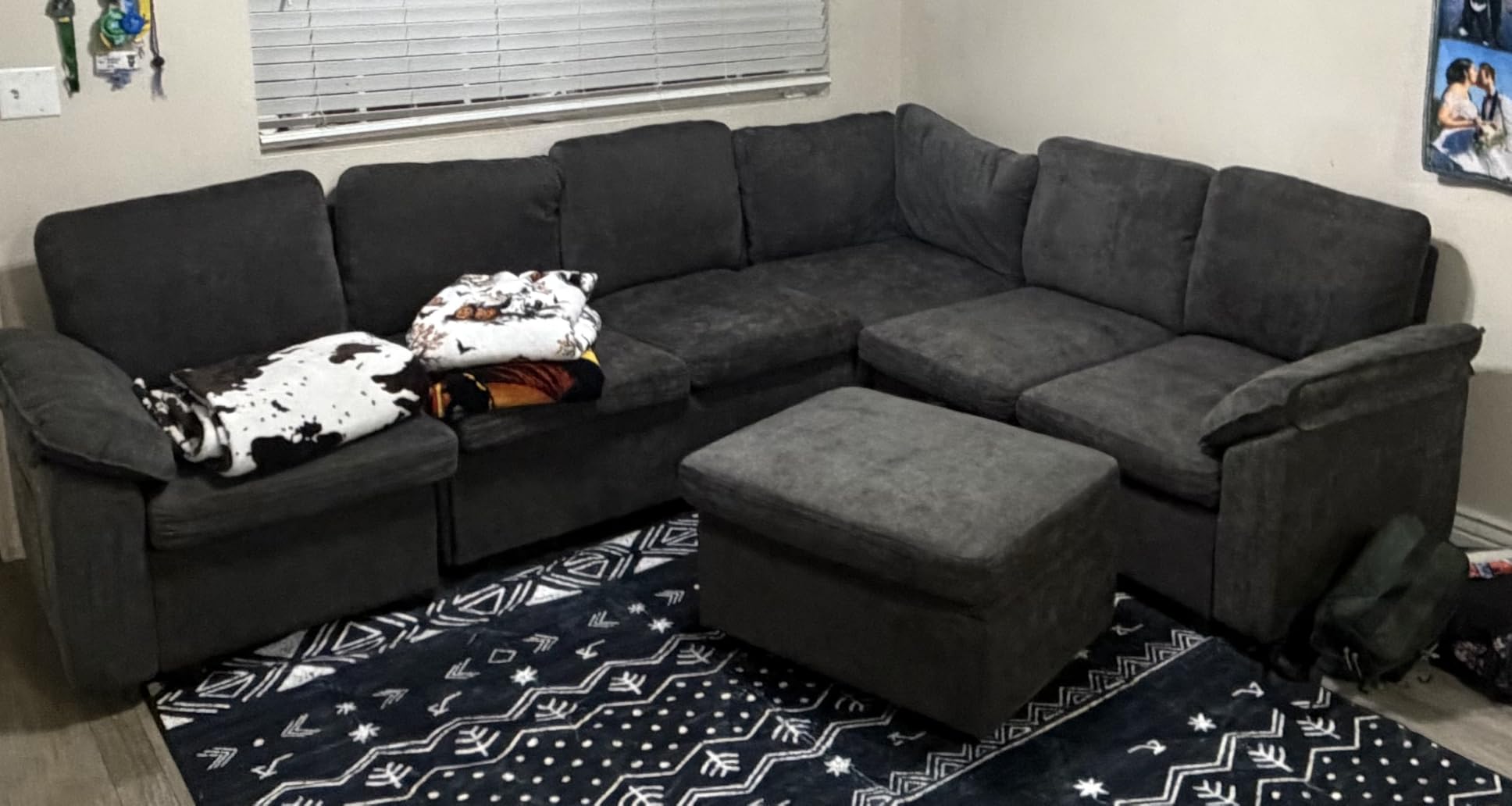 108'' Modular Sectional Sofa with Pull Out Bed, Sleeper Sofa, Dark Gray | U Shaped 7 Seat Sectional Couches for Living Room, Cloud Modular Couch with Storage, Pull Out Couch customer photo 2