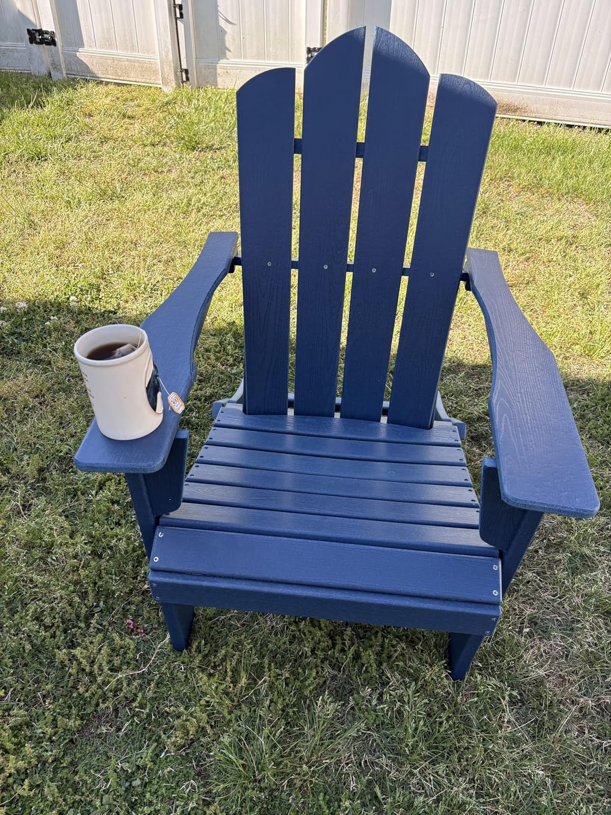 Folding Adirondack Chair with Cup Holder, Navy | HDPE All-Weather Patio Chairs, Wooden Textured Lawn Chair for Poolside, Backyard, Deck, Fire Pit customer photo 1