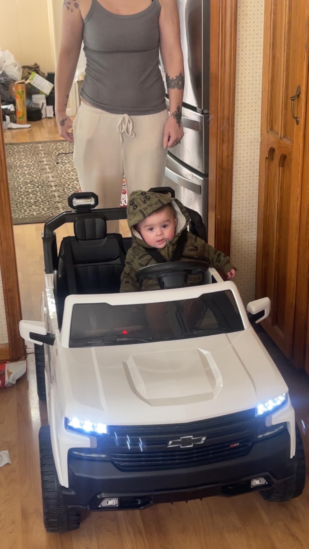 First Ride On 24V 2 Seater Ride on Car for Kids, Licensed Chevrolet Silverado Electric Car for Kids with Remote Control, Ride on Truck with Bluetooth, LED Lights and Seat Belts (White) customer photo 1