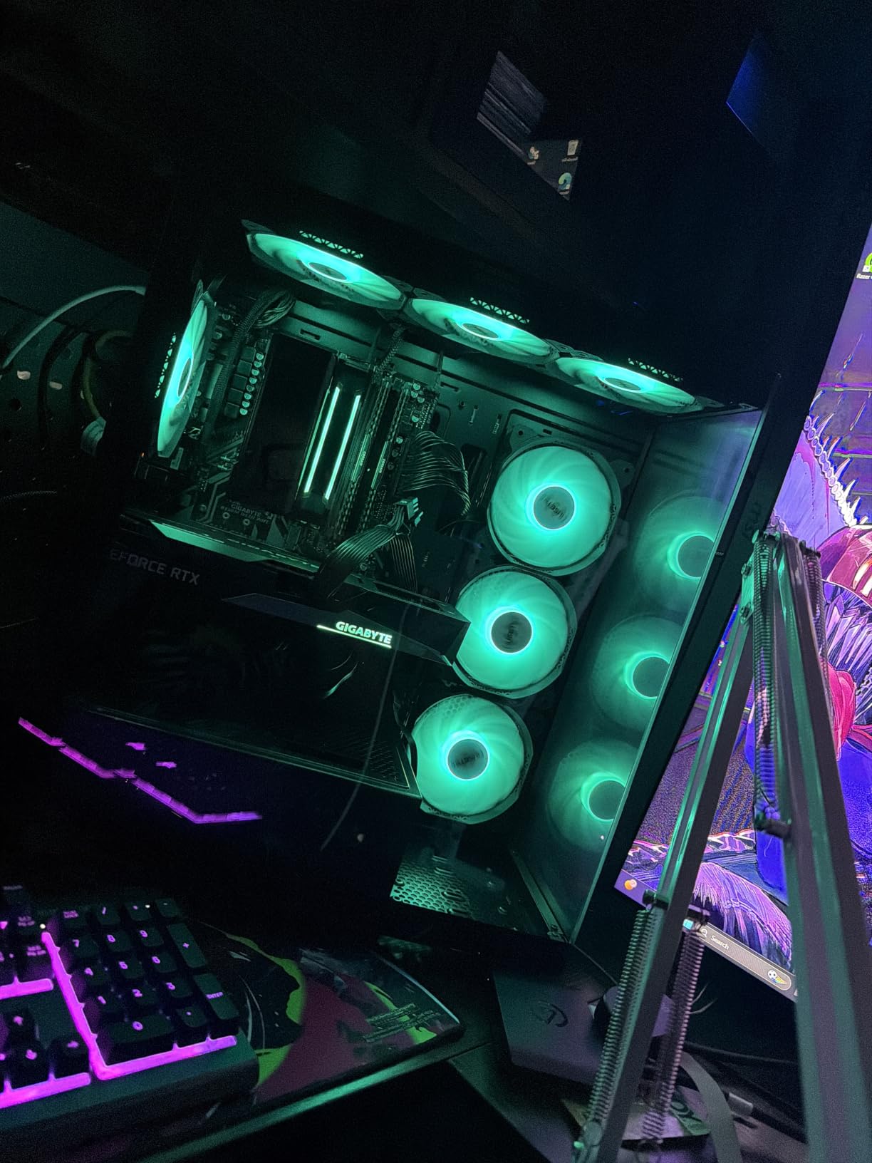 MUSETEX ATX PC Case 7 PWM ARGB Fans Pre-Installed, Type-C Mid Tower Computer Case with Full-View Dual Tempered Glass, Gaming PC Case, Black (K2) customer photo 1