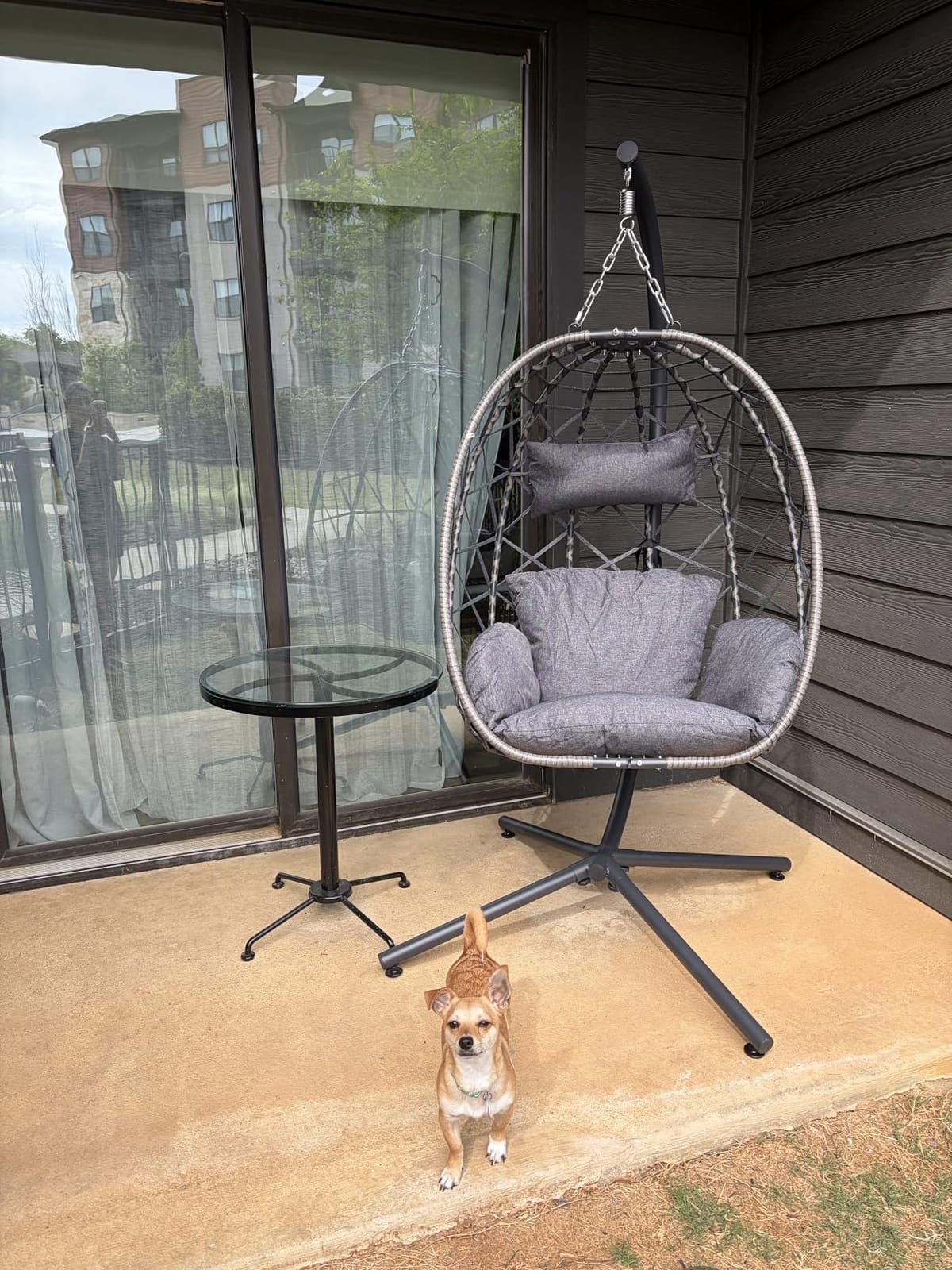SWITTE Hanging Egg Chair with Stand Outdoor, Wicker Patio Swing, Grey | Indoor Comfy Swinging Chair with Cushion, 400 LBS Capacity, Heavy Duty Egg Shaped Hammock Chairs for Outside Porch, Bedroom customer photo 2