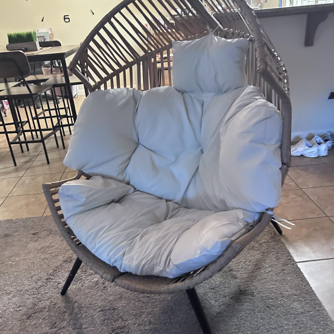 Shintenchi Wicker Egg Chair Outdoor Rattan Patio Chair with Cushion, Oversized Patio Lounge Chairs Egg Basket Chair, Egg Seat for Indoor Living Room Bedroom Outside Patio Backyard Balcony customer photo 1