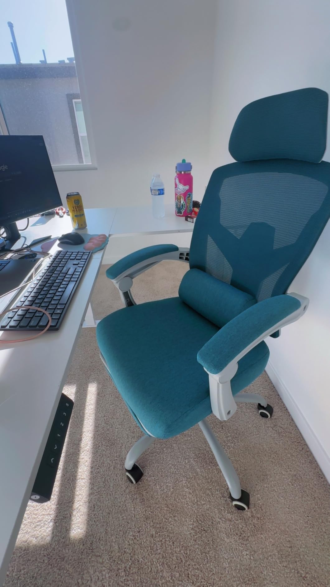 Sweetcrispy Ergonomic Office Chair, Computer Desk Chair with Lumbar Support | Adjustable Footrest, High-Back Mesh, 360° Rolling Swivel Work, Comfy Arms for Home Bedroom, Light Grey customer photo 2