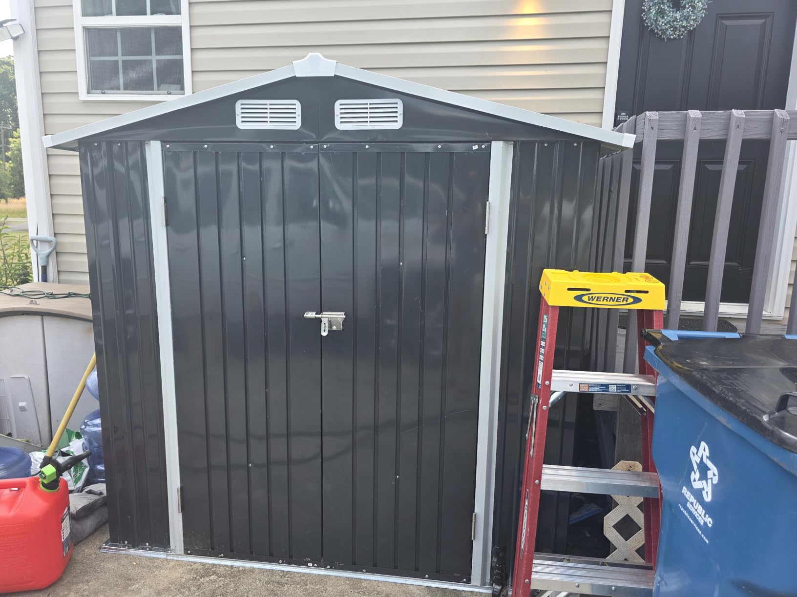 6x4FT Outdoor Storage Shed Black | Metal Garden Tool Shed with Sloping Roof & Lockable Door for Garden, Patio, Backyard customer photo 1