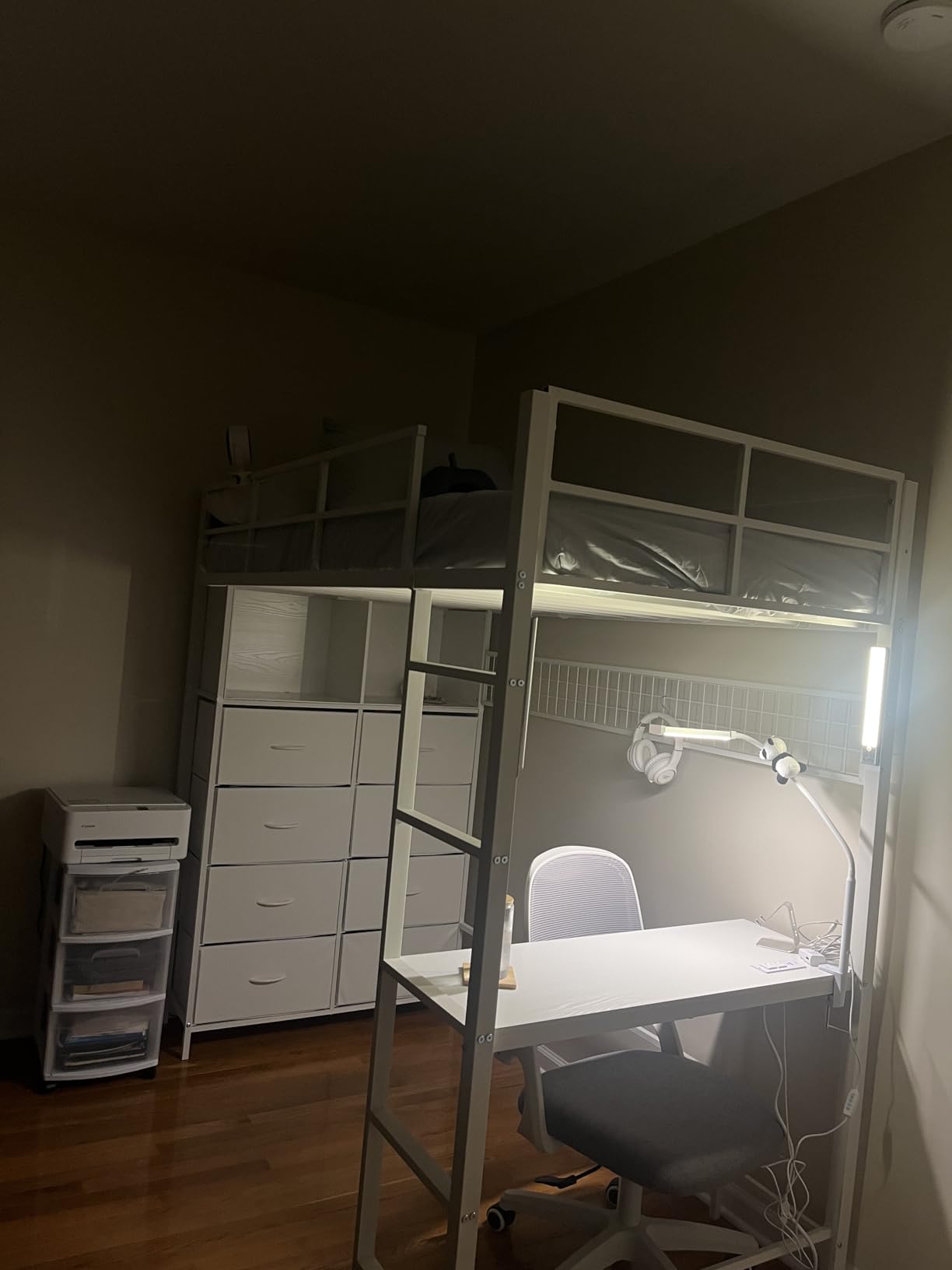 ADORNEVE Loft Bed Full Size with Desk and 8 Storage Drawers, Grey | LED Metal Loft Bed with Power Outlet, 2 Shelves & Clothing Rack, Safety Guardrail & Ladder, Space-Saving for Teens customer photo 2