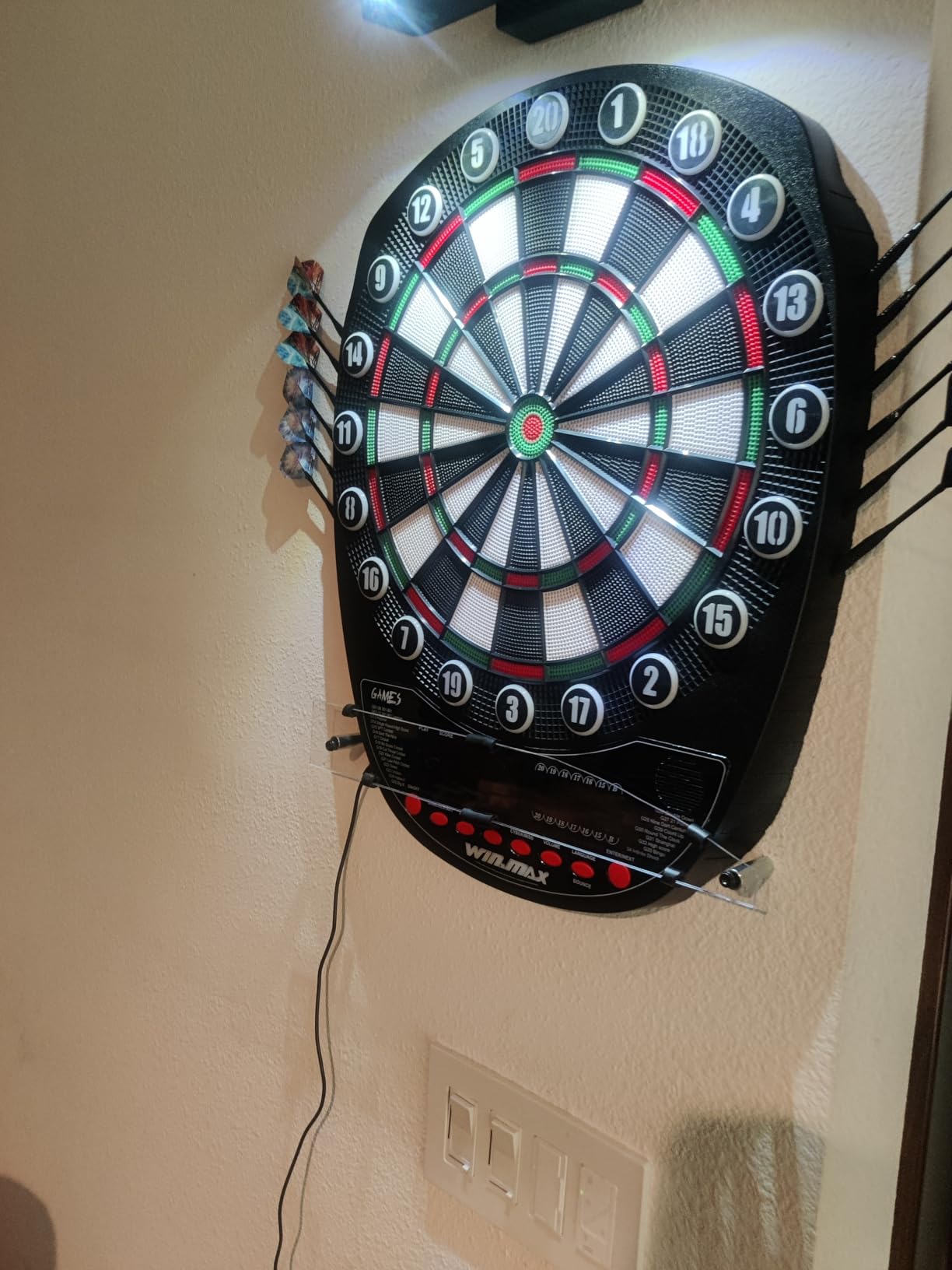 WIN.MAX Electronic Dart Board Automatic Scoring with 12 Soft Tip Darts | Low Bounce-Outs, 354 Game Variations, 3 bright LED displays, In English/German/French, batteries or AC adapter; 8 Players customer photo 2