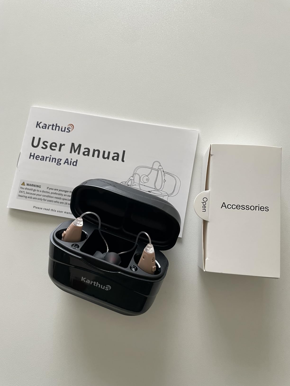 Karthus OTC Hearing Aids for Seniors, Rechargeable with Noise Reduction | For mild to moderate hearing loss, clear conversations and TV, no app, one-button control, 100H charging case customer photo 1