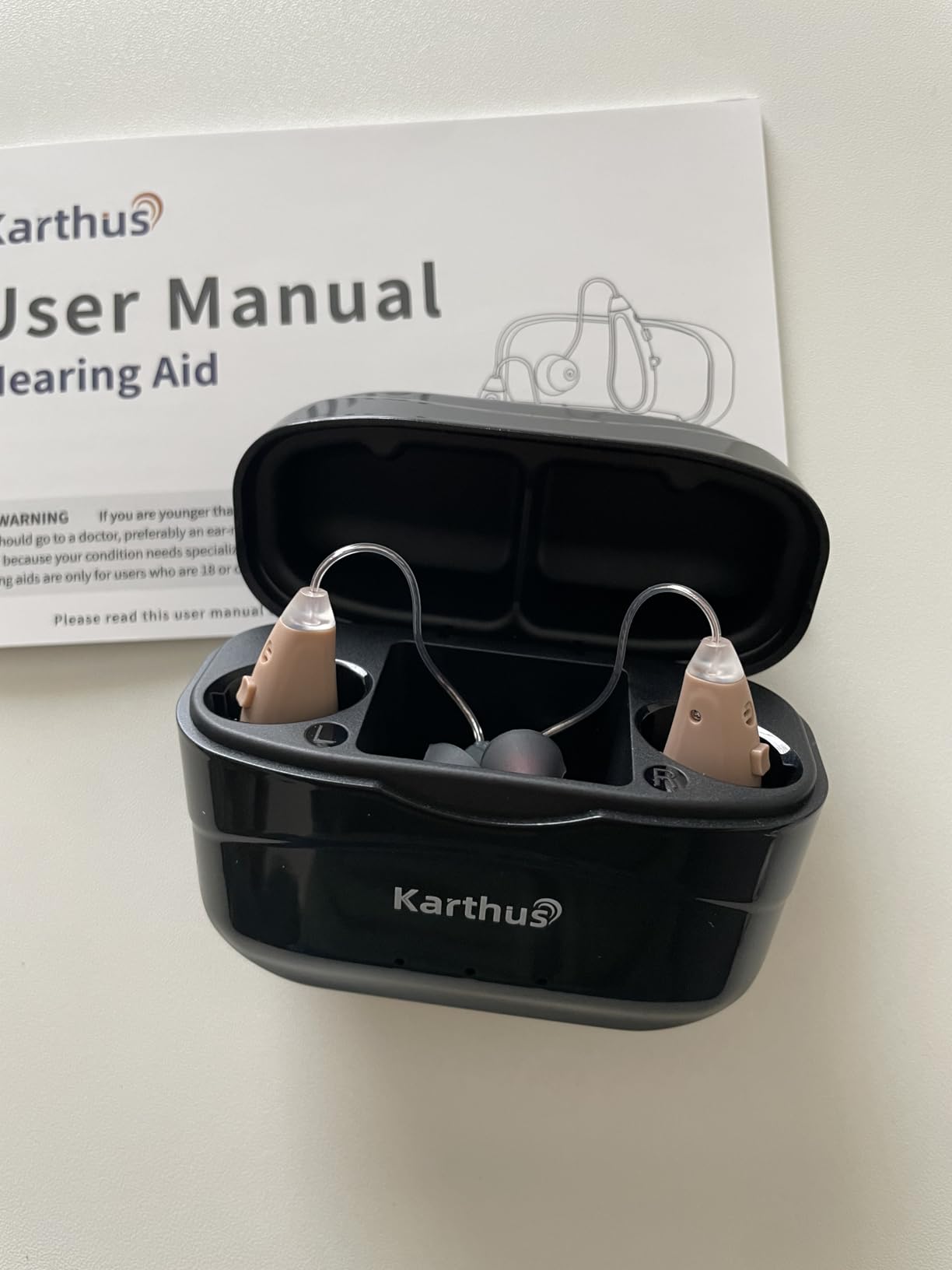 Karthus OTC Hearing Aids for Seniors, Rechargeable with Noise Reduction | For mild to moderate hearing loss, clear conversations and TV, no app, one-button control, 100H charging case customer photo 2