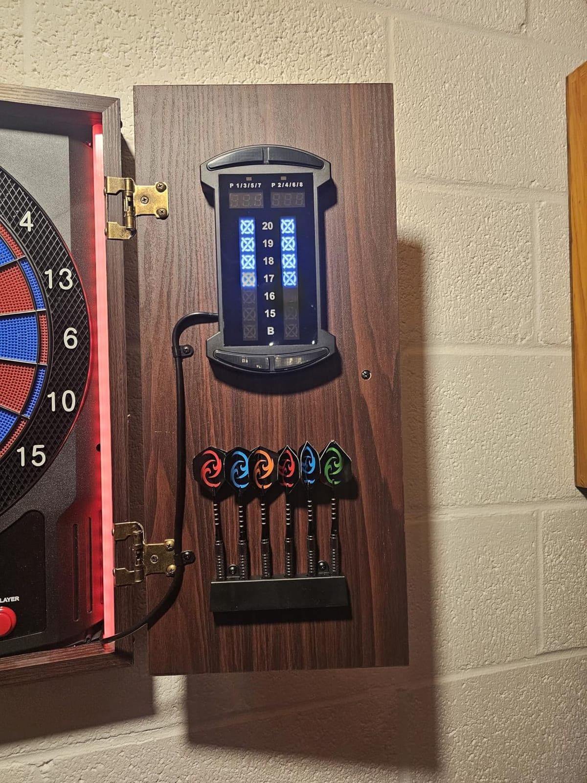 Electronic Dart Board Wooden Cabinet Set, Electric Dart Boards for Adults | Soft Tip Dartboard with Light Strips, Large Cricket Display, Automatic Scoring, 12 Darts, 45 Games & 474 Variations customer photo 2