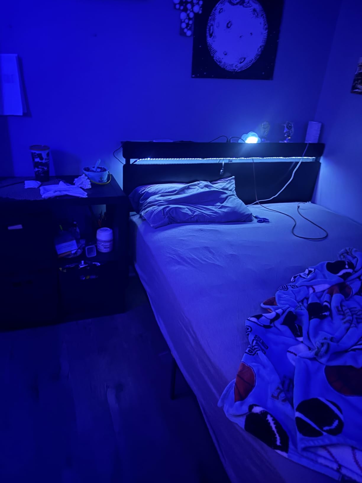 Forestell Queen Bed Frame with Wood Headboard, 2 Storage Drawers & Shelf | Built-in Charging Station & LED Lights, Metal Support, No Box Spring Needed, Noise-Free, Easy Assembly, Smart RGB, USB+Type-C customer photo 1