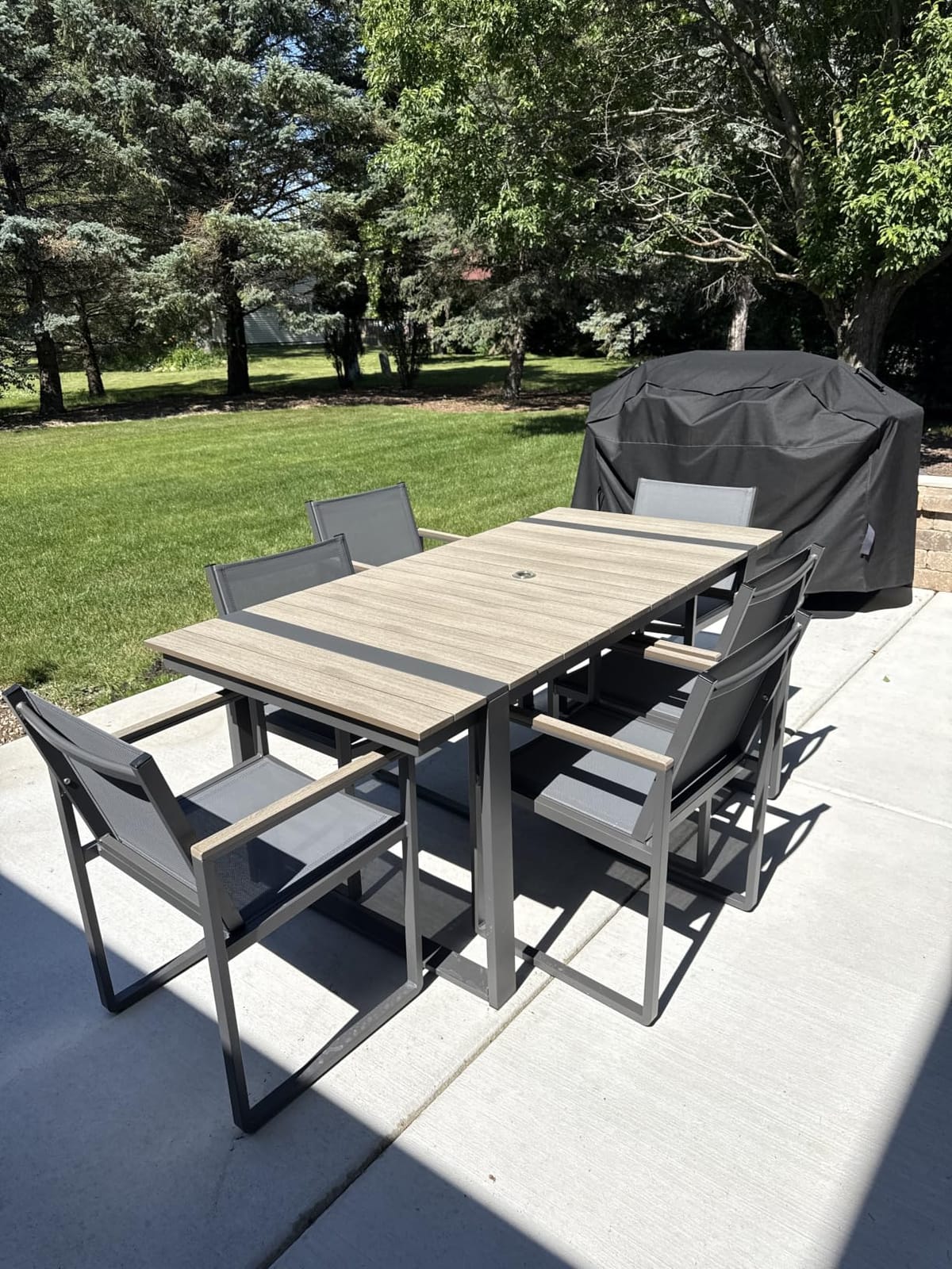 Outdoor Dining Set, 7 Piece Aluminum Patio Furniture Set | Weather Resistant Outdoor Table and Chairs, HDPS Tabletop with Umbrella Hole, Textilene Mesh Chairs customer photo 1
