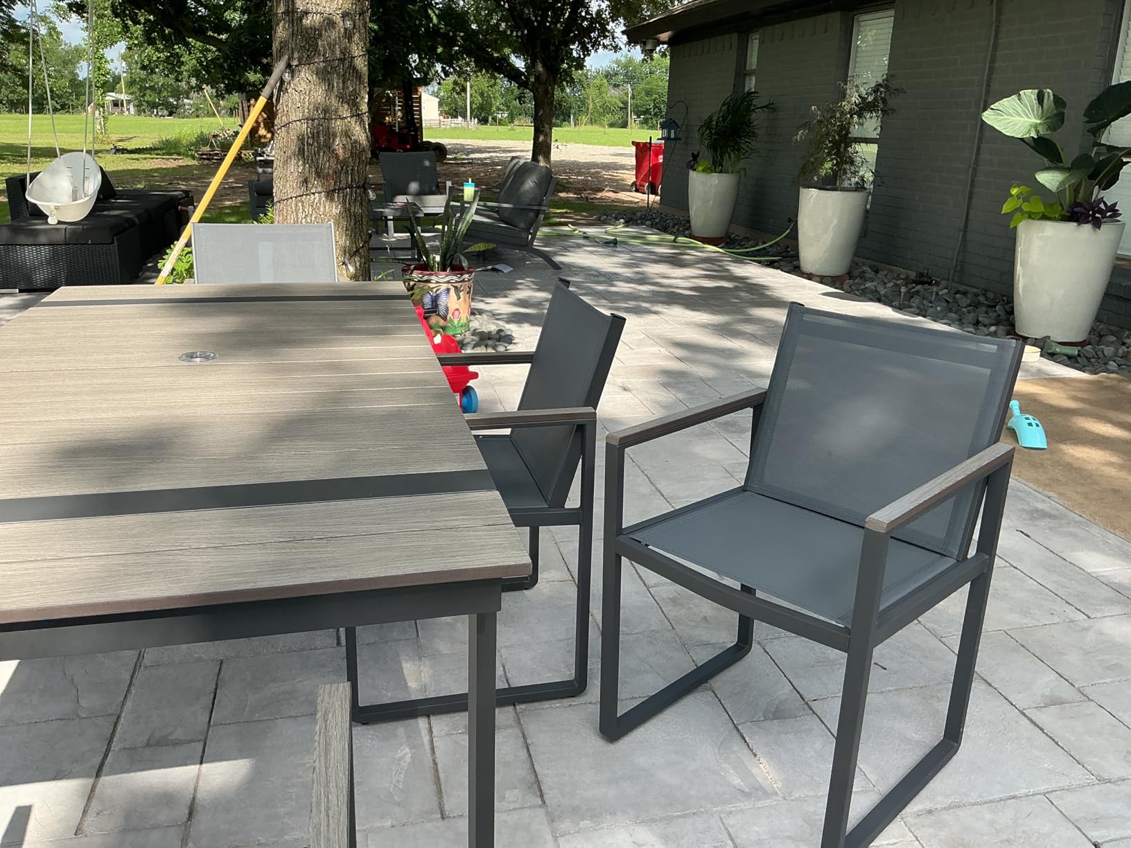 Outdoor Dining Set, 7 Piece Aluminum Patio Furniture Set | Weather Resistant Outdoor Table and Chairs, HDPS Tabletop with Umbrella Hole, Textilene Mesh Chairs customer photo 2