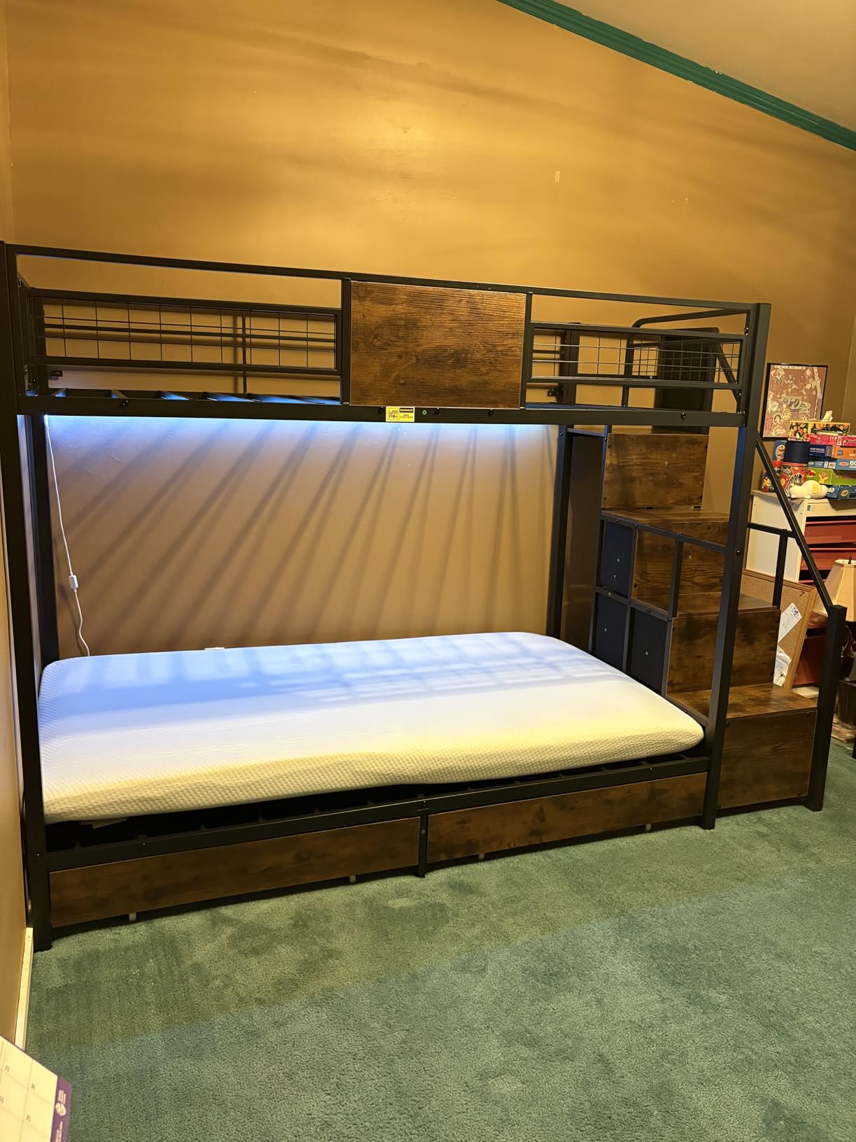 BTHFST Bunk Bed Twin Over Twin with Stairs, Storage Drawers and LED Lights | 8 Drawers, Heavy Duty Bunk Bed, Hanging Area, Full-length Guardrail, Space-saving Bed for Dorm, Bedroom, Apartment customer photo 1