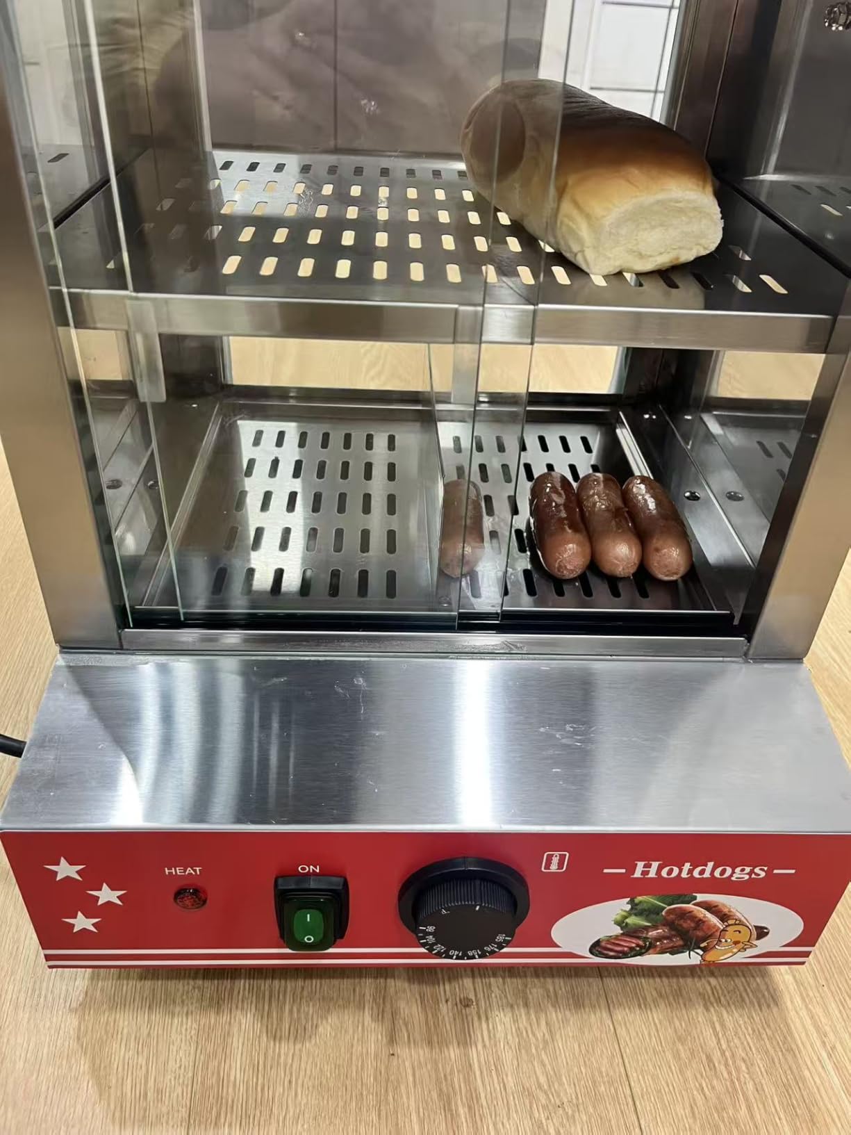 29 QT Hot Dog Steamer with Bun Warmer - Electric Steaming Machine 2-Tier Capacity for 175 Hot Dogs & 40 Buns, Visible Glass Slide Doors for Commercial Home Use customer photo 2