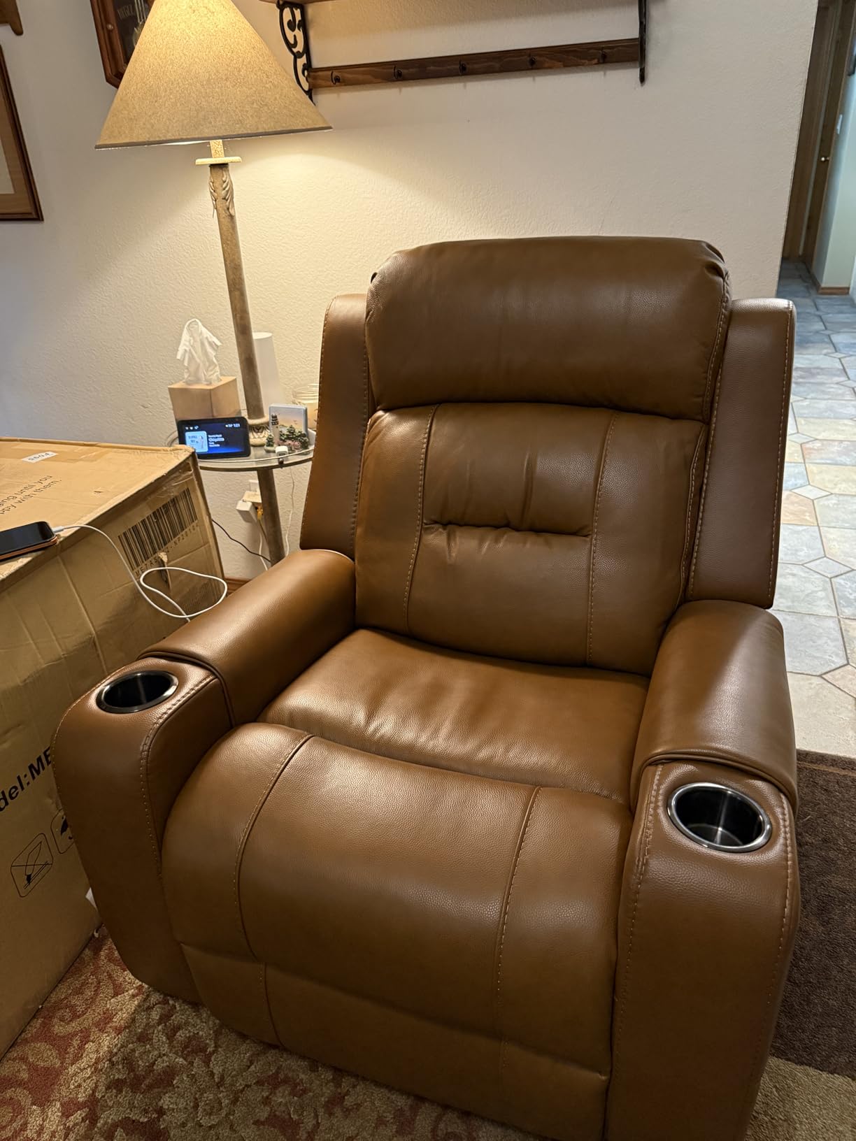 Watson & Whitely Oversized Genuine Leather Power Recliner Chair, Navy Blue | Extra-Wide Lay Flat Recliner for Big and Tall, Power Headrest, Cup Holders, Electric Reclining Sofa for Living Room customer photo 1