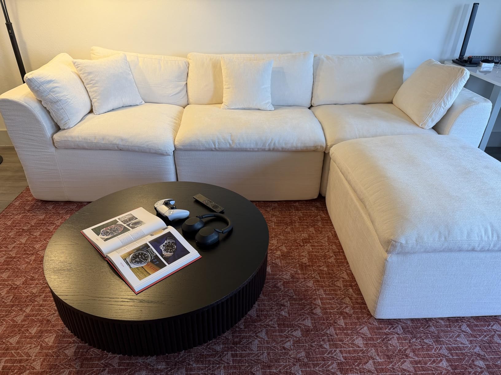 Cloud Sectional Couches for Living Room | 108 Inch L-Shaped Boneless Couch with Ottoman | Modular Sectionals Sofa Couch Ivory White customer photo 2