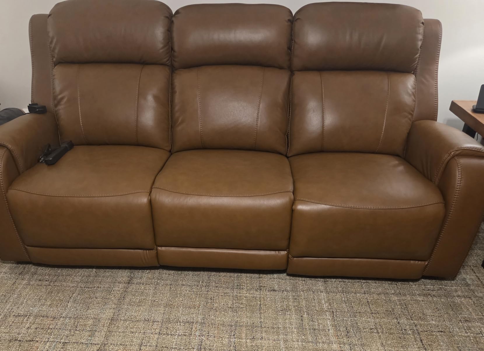 CHITA Genuine Leather Power Recliner Sofa, 3 Seater Reclining Sofa, Saddle | Wall Hugger, Genuine Leather, Reclining, Power Headrest, Dual Motor, USB Charging Ports customer photo 1