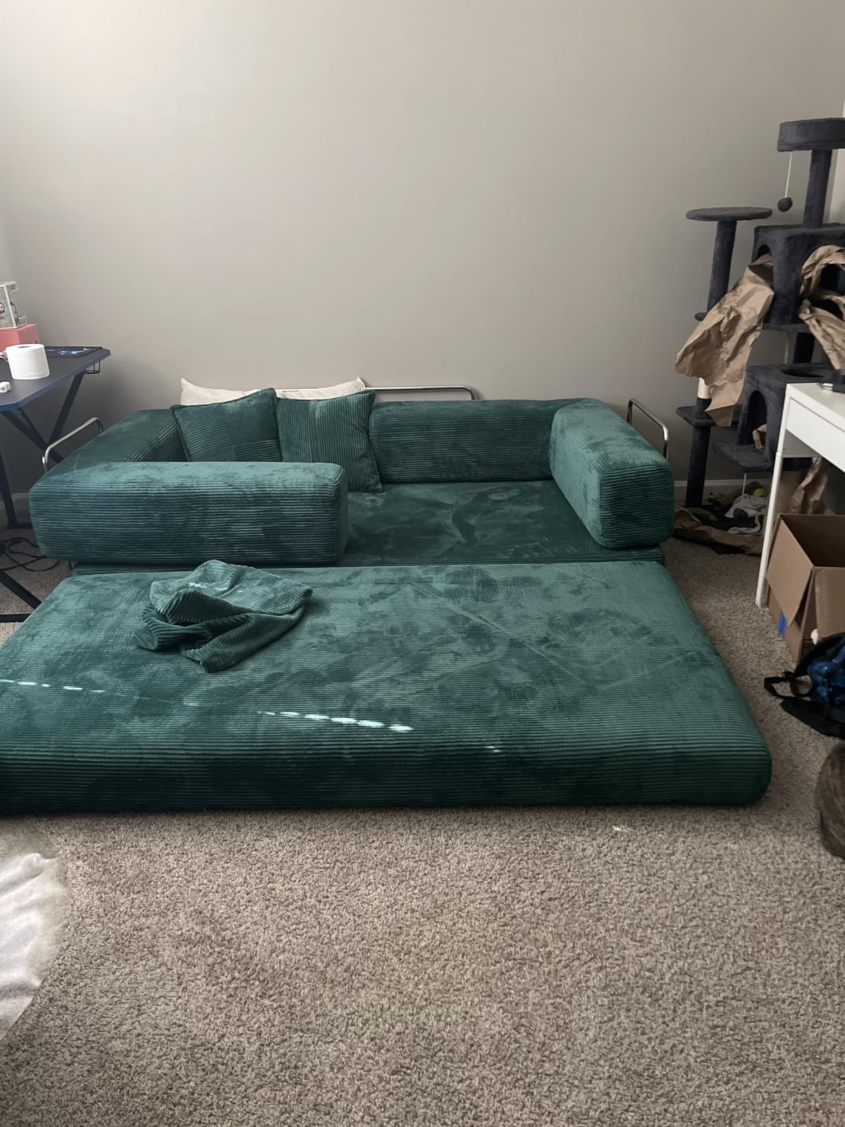 MoonSpeak 78.8'' Futon Sofa Bed, Boneless Couches for Living Room, Corduroy Convertible Futon Sofa Bed with Storage Pocket, Modular Sleeper Couch in a Box, No Assembly (Green) customer photo 1