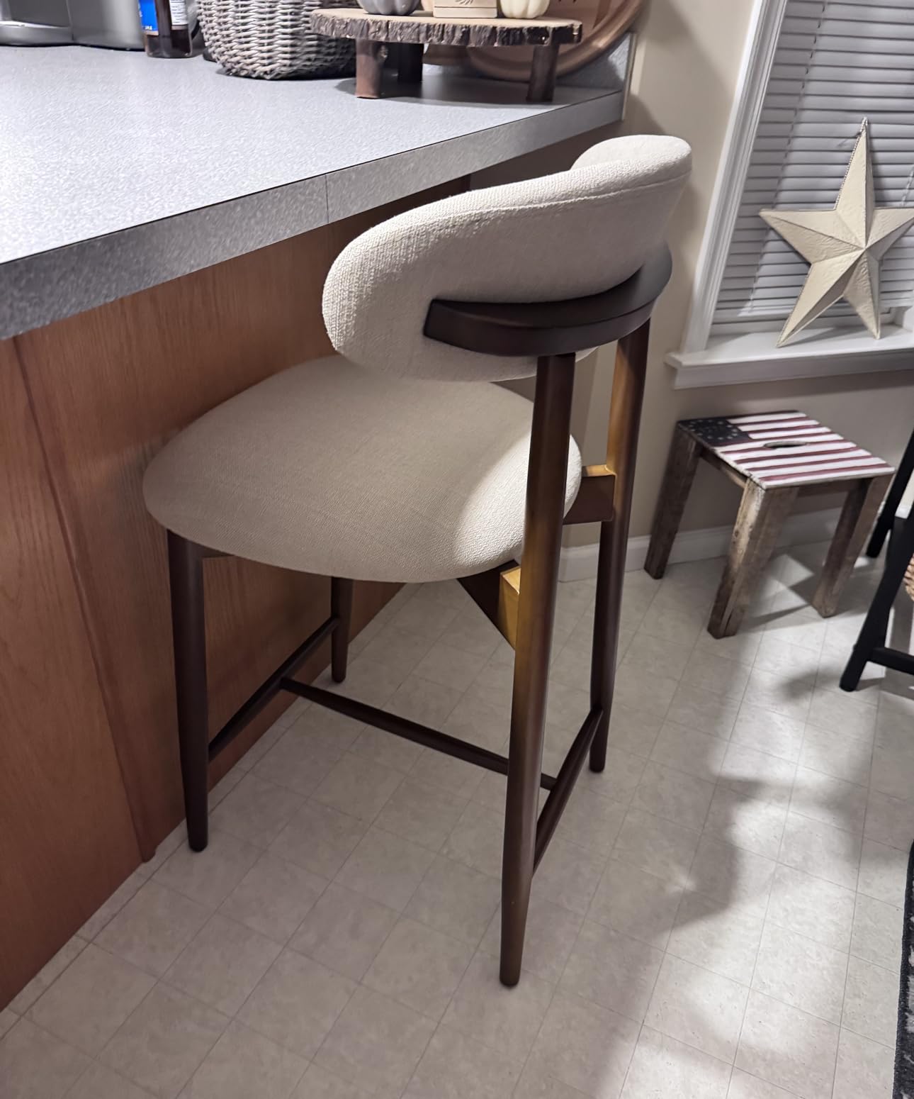 COLAMY Counter Height Bar Stools Set of 2, Kitchen Bar Stools with Back, Mid Century Modern Upholstered, with Wood Legs for Kitchen Island Dining Room, Beige customer photo 1