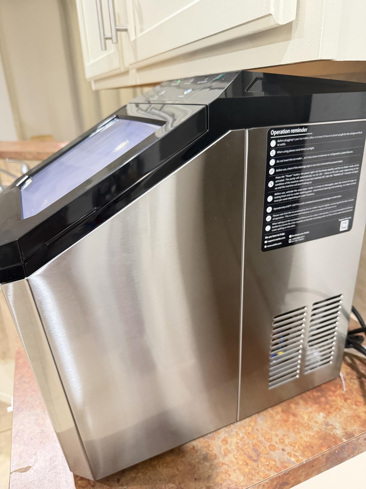 Aeitto Nugget Ice Maker Countertop, 55lbs/24H Ice Machine with 3.6L Water Tank&3.2Lbs Ice Basket, Self-Cleaning Pebble Ice Maker with Stainless Steel Housing for Home Office and Party, Silver customer photo 2