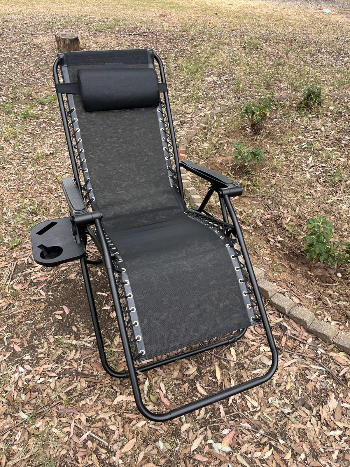 NEWBULIG Zero Gravity Chairs Set of 2, Lounge Chair Folding Portable Adjustable Camping Reclining Chairs with Adjustable Pillow, Mesh Back, Cup Holder Trays Lawn Patio Chair for Pool Beach, Black customer photo 2