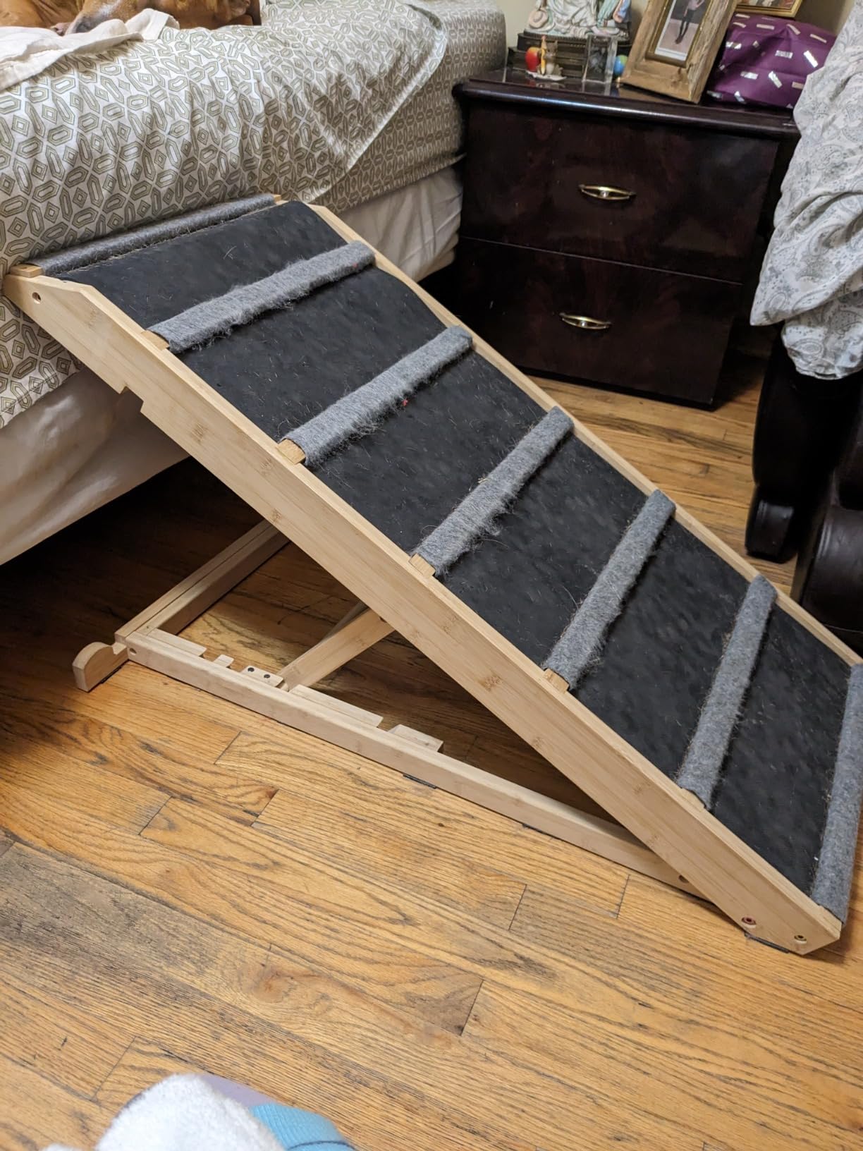 Dog Ramp for Bed - Extra Wide 17'', Non-Slip Rubber Surface Excellent Traction, Pet Ramp for Small Large Dogs to Get on High Couch Car, Hold up to 200lb, Adjustable, Foldable customer photo 2