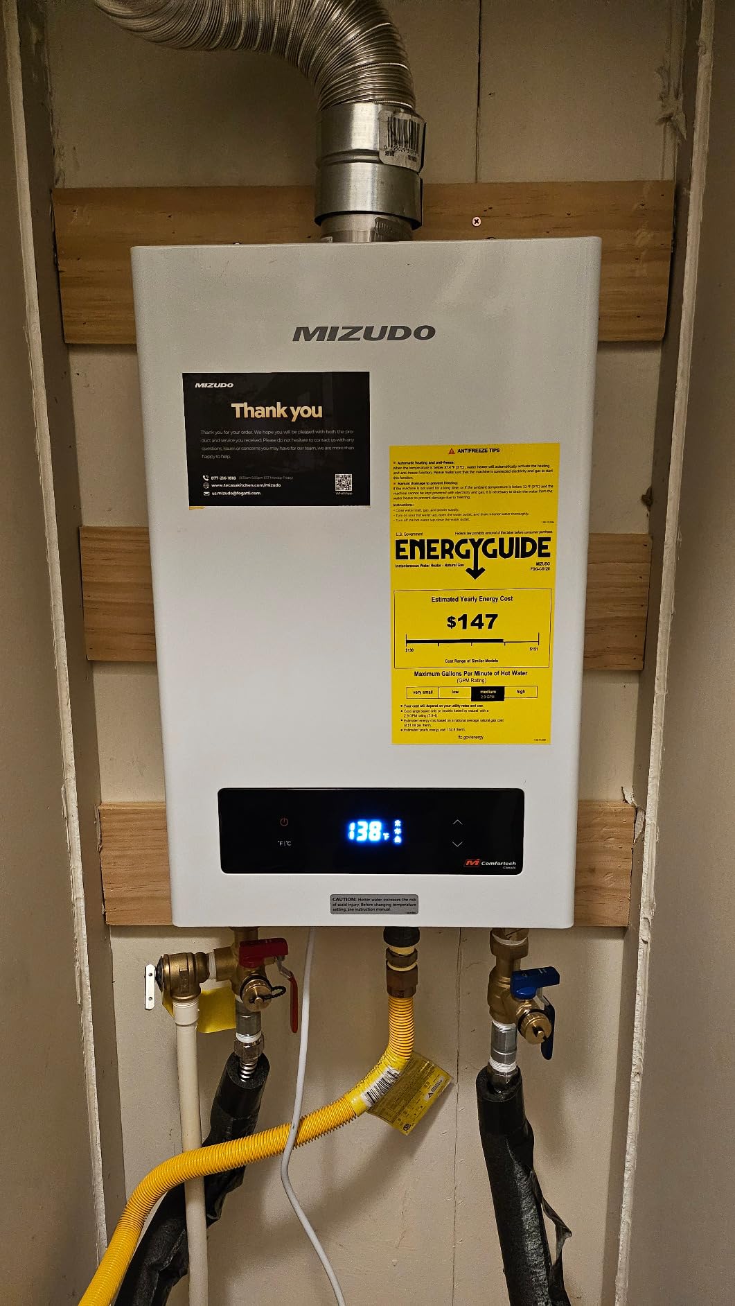 MIZUDO 199,000 BTU Natural Gas Tankless Water Heater, Max 10.3 GPM, Indoor | WiFi & APP Control CSA Certified 5-7 outlets points ±1°F Temperature Stability for Large Families Residential Whole House customer photo 1