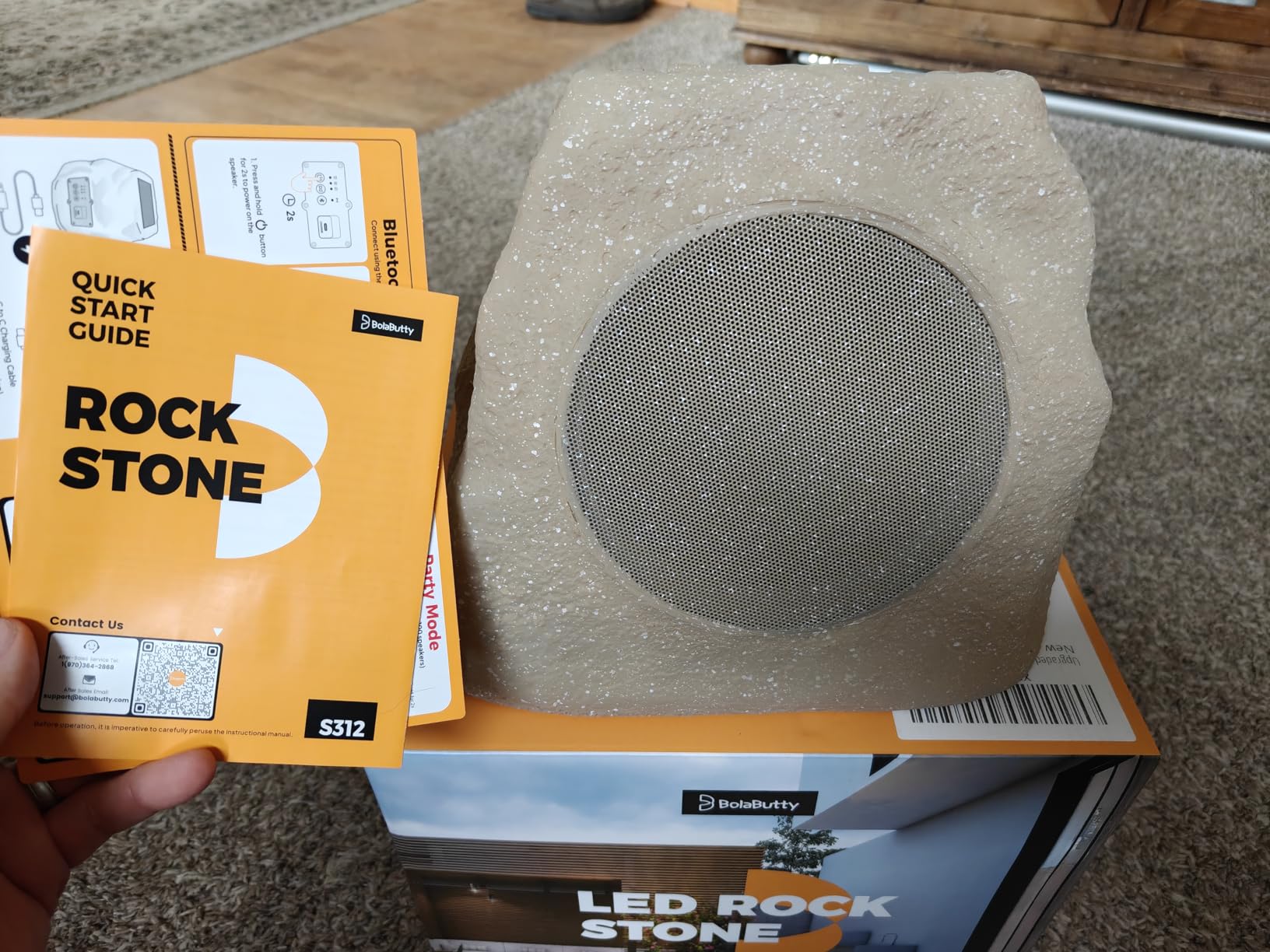 Upgraded Outdoor Rock Speaker 60W Deep Bass Multi-Sync up to 100Pcs, Remote Control, IPX7 Waterproof Solar-Powered with LED Lights Perfect for Pool, Garden, Patio, Ideal for Music Lovers - 2 Packs customer photo 1