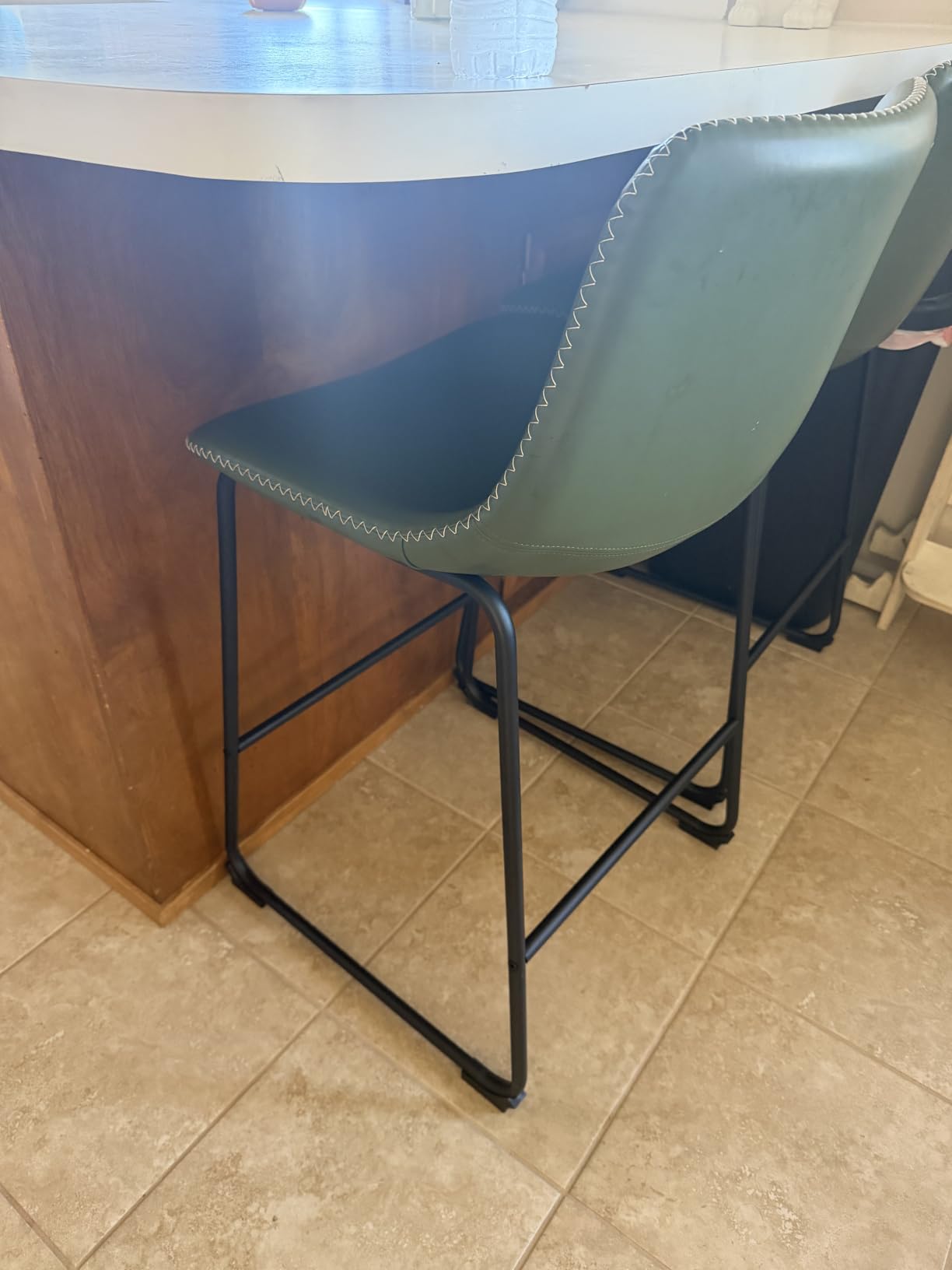 DUMOS Counter Height Bar Stools Set of 4, Faux Leather Metal Bar Chairs | Barstools with Back, Leg, Armless, Upholstered, Kitchen Island, Modern Design, 26 Inch, Brown customer photo 2
