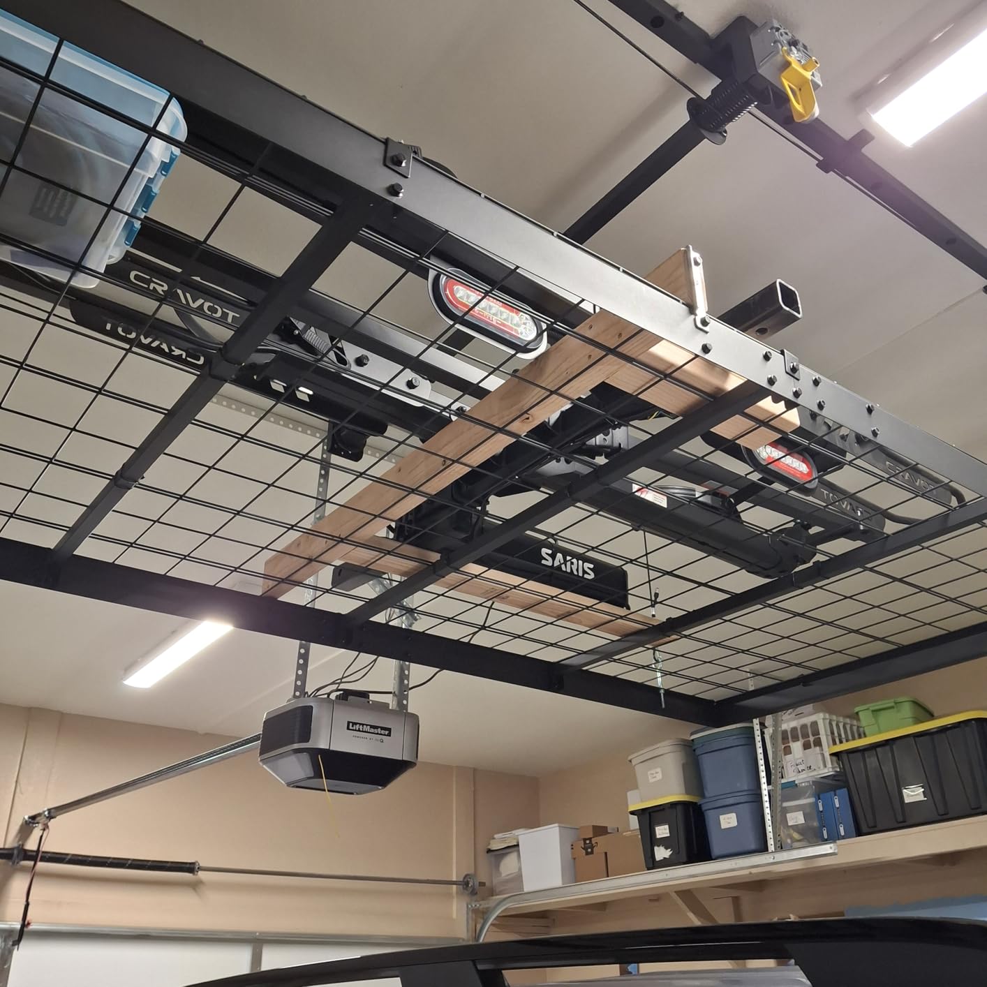 FERO Overhead Garage Storage Rack 4x8, 500 lb Heavy-Duty Capacity, Ceiling Mounted Storage Lift with Safety Lock, Drop Down Overhead Storage System, Garage Ceiling Hoist Organizer customer photo 2