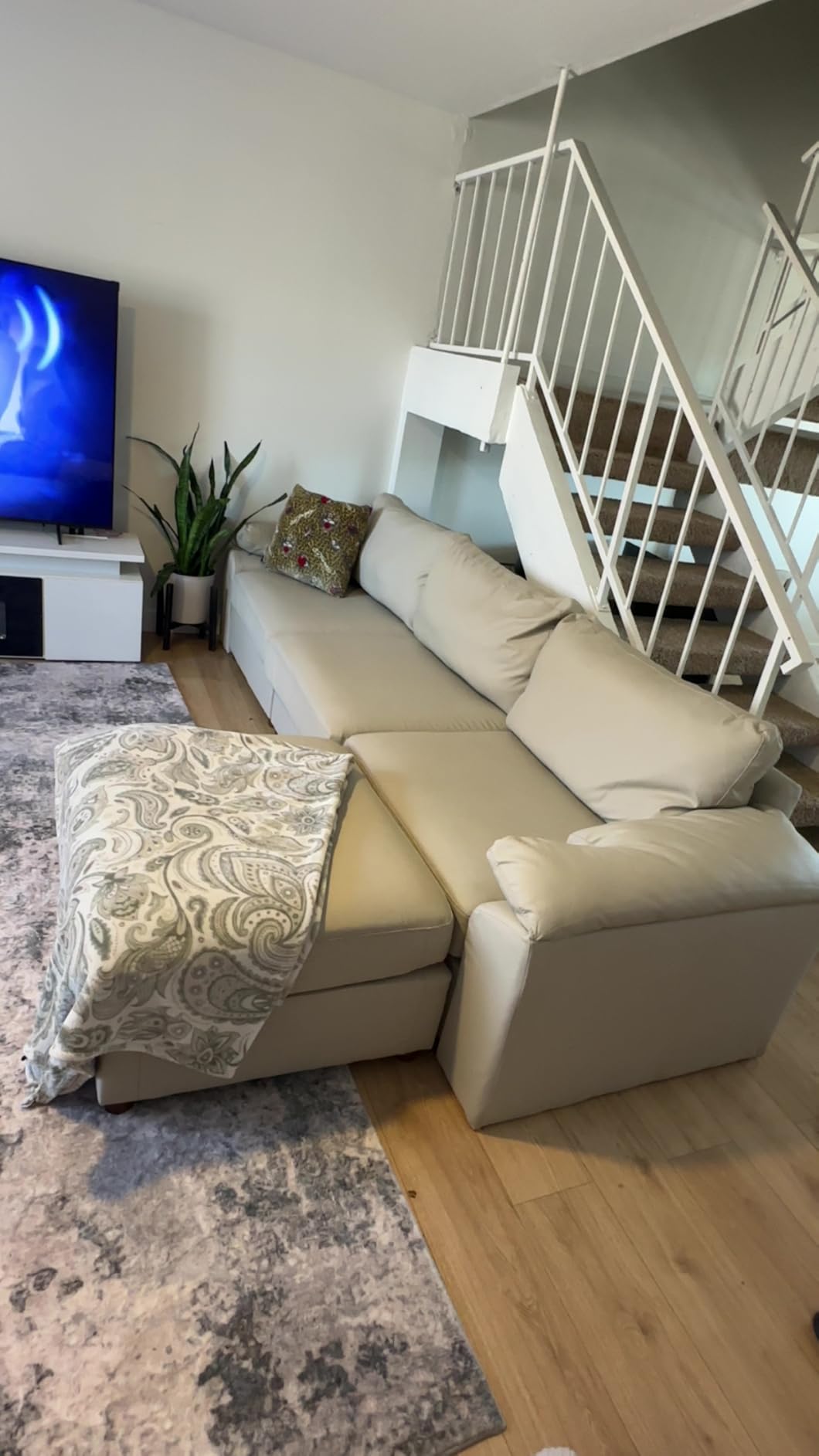 EASE MOOSE Sectional Couches for Living Room, U Shaped Modular Sofa, Beige | Pet-Friendly Faux Leather, Large Deep Seat, Easy to Clean, Solid Wood Frame, Easy Assembly, Scratch Resistant customer photo 2
