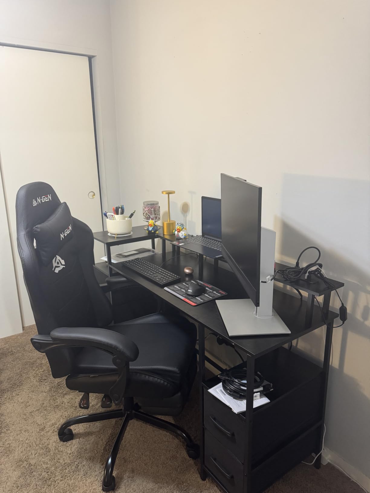 N-GEN GAMING Gaming Chair with Footrest, Lumbar, High-Back, Carbon Black - Reclining Backrest, Linkage Armrests, Durable PU Leather, Adjustable Comfort for Extended Computer, Desk, or Home Office Use customer photo 1