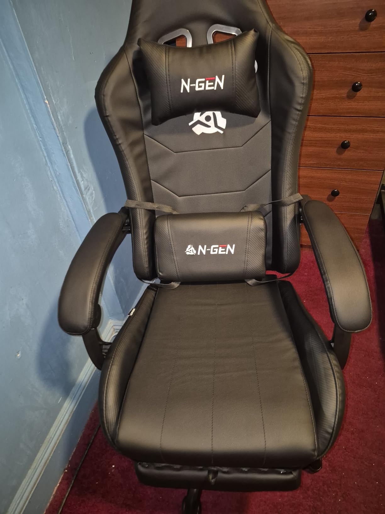 N-GEN GAMING Gaming Chair with Footrest, Lumbar, High-Back, Carbon Black - Reclining Backrest, Linkage Armrests, Durable PU Leather, Adjustable Comfort for Extended Computer, Desk, or Home Office Use customer photo 2