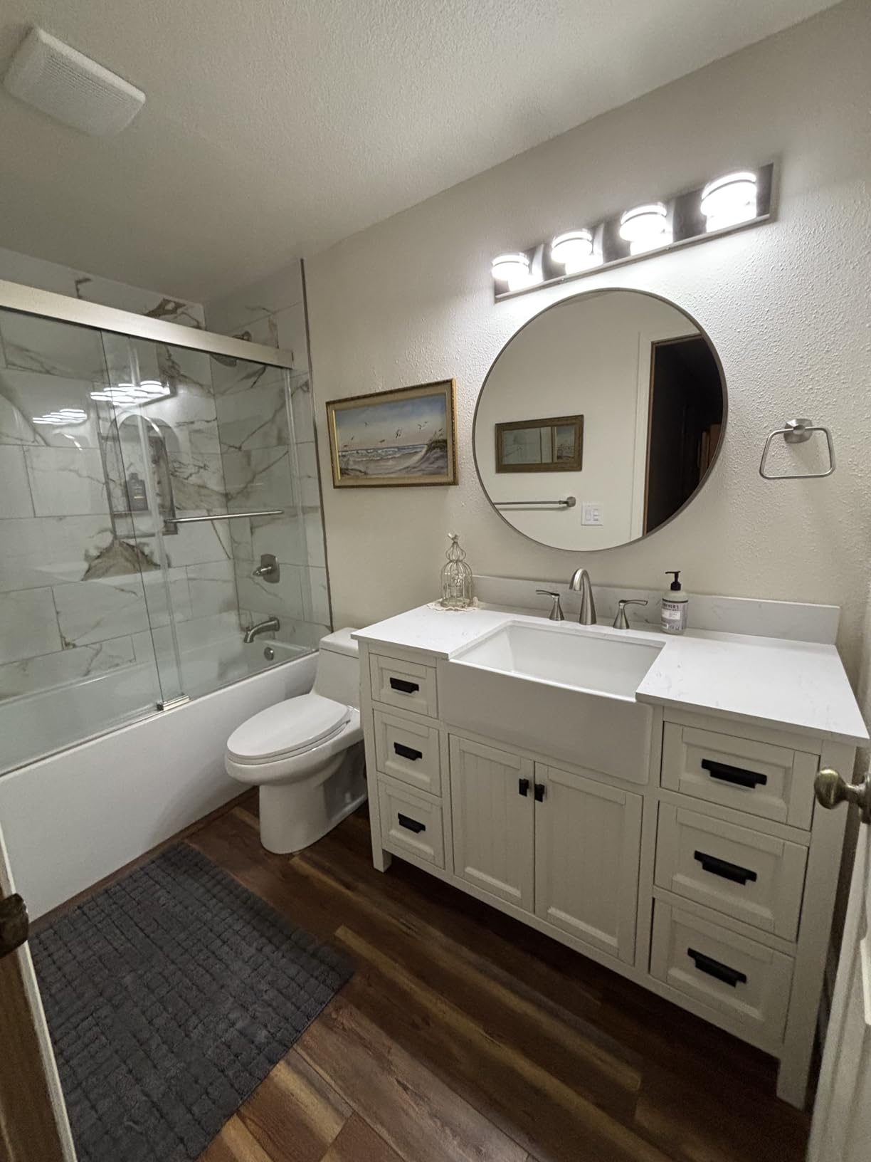 48 Inch Bathroom Vanity with Sink, Freestanding Single Sink Bathroom Vanities with Soft Close Doors & Drawers, Carrara Stone Top & Backsplash, No Assembly Required, Black customer photo 1