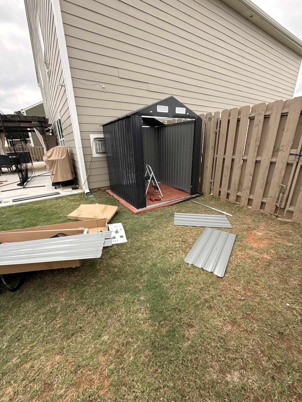 IRONCK 5.7x5.7FT Outdoor Storage Shed, Tool Shed, Dark Blue | Galvanized Steel, Lockable Doors, Breathable Vent, Metal Garden Storage, Outdoor Shed, For Backyard, Patio, Poolside customer photo 2