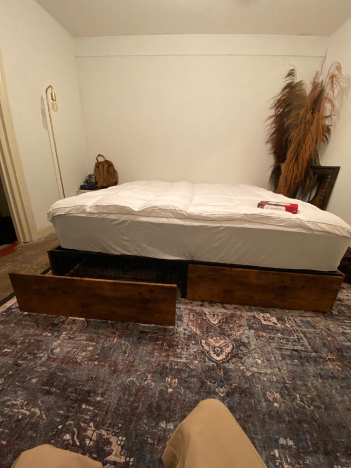 LIKIMIO Queen Bed Frame with 4 Storage Drawers, Dark Walnut | Queen Size Platform Bed, Heavy Strong Metal Support, Solid Stable, Noise-Free, No Box Spring Needed, Easy Assembly customer photo 2