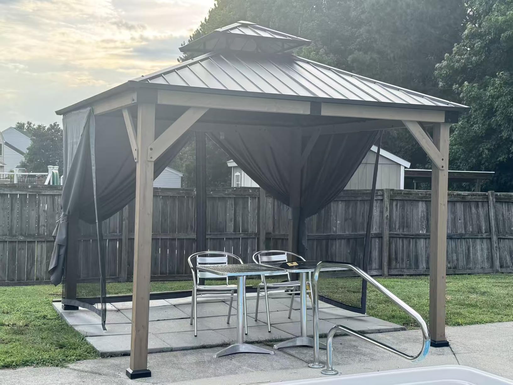 Aoxun 10' x 12' Outdoor Wood Gazebo, Hardtop Gazebo | Permanent Wooden Pavilion with Galvanized Steel Double Roof, for Patio, Garden, Deck, Cedar Wood, Natural customer photo 2