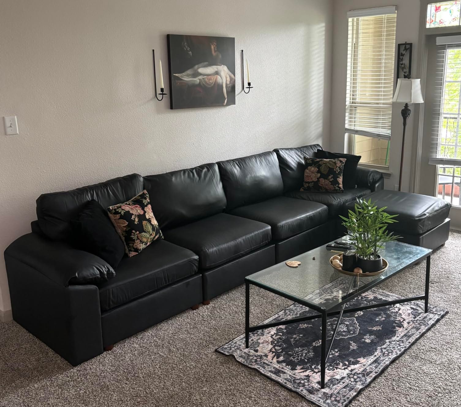 EASE MOOSE Oversized Modular Sectional Sofa,Leather Sectional Couch with Wide Deep Seat,Scratch Resistant Faux Leather Material,L Shaped Sofa for Big Spaces,Beige customer photo 1