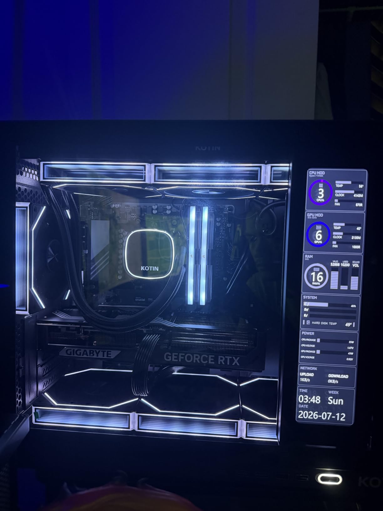 KOTIN Prebuilt Gaming PC, Ryzen 7 9700X, 32GB DDR5, RTX 5060 8GB, 1TB SSD | 360mm Liquid Cooled Gaming Desktop, 11.3in Smart Display, 650W 80+ Gold PSU, WiFi 7, Assembled in USA, Windows 11 ARGB Tower customer photo 1