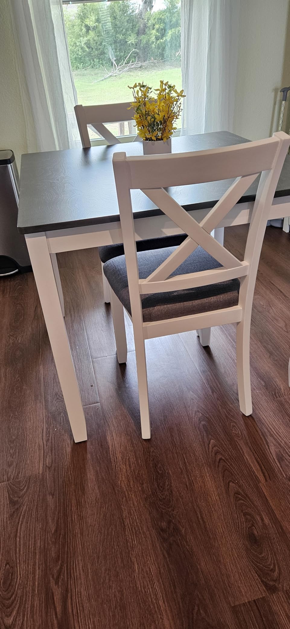 Harper & Bright Designs 5-Piece Counter Height Dining Table Set with 4 Chairs, Square Wooden Kitchen Table Set for 4, Modern Small Space Dining Room Set with Padded X-Back Chairs, Grey & White customer photo 1