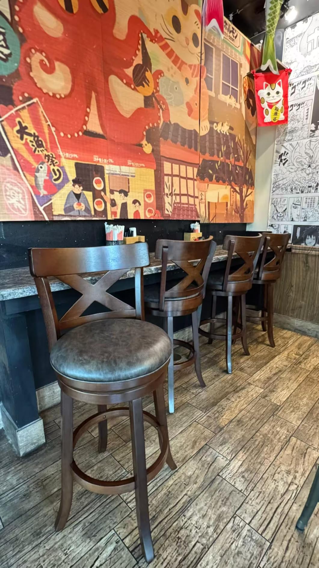 Sophia & William 26 Inch Swivel Bar Stools Set of 4, Counter Height Stools | Rustic Wooden Barstools with Back & Solid Wood Legs, Faux Leather Bar Chairs for Kitchen Island, Dark Cherry customer photo 1