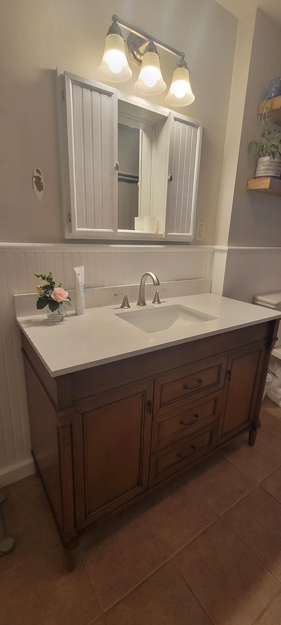 60 Inch Bathroom Vanity with Sink Combo, Classic Cabinet with Countertop & Backsplash, Solid Wood with Soft Closing Doors & Dovetail Drawers, Ceramic Sink, Light Walnut customer photo 2