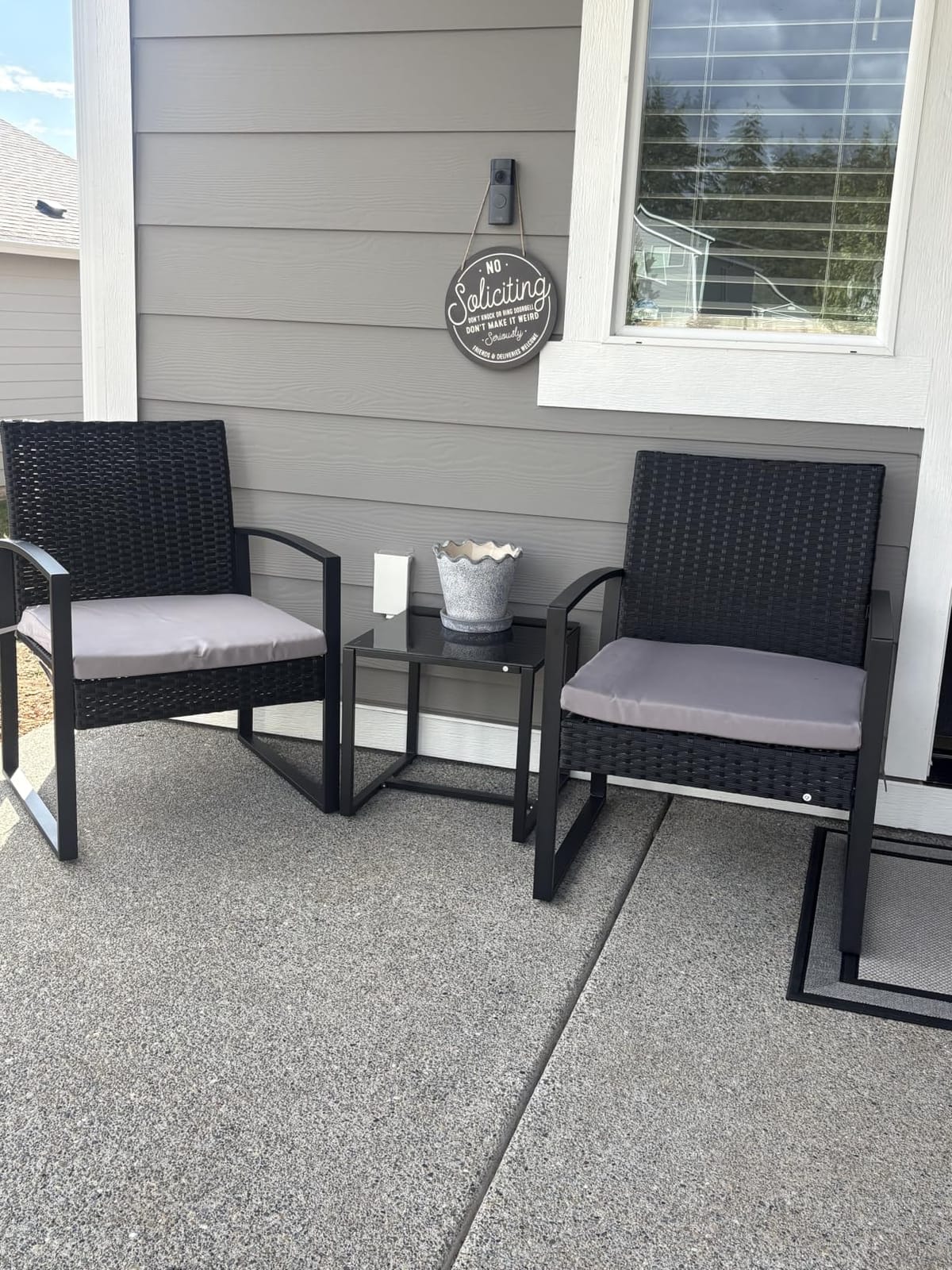 Murago Outdoor 3-Piece Wicker Bistro Set, Patio Conversation Set | 2 chairs with Coffee Table, for Balcony, Porch, Garden, Yard, Poolside, Black Frame & Black Cushion customer photo 2