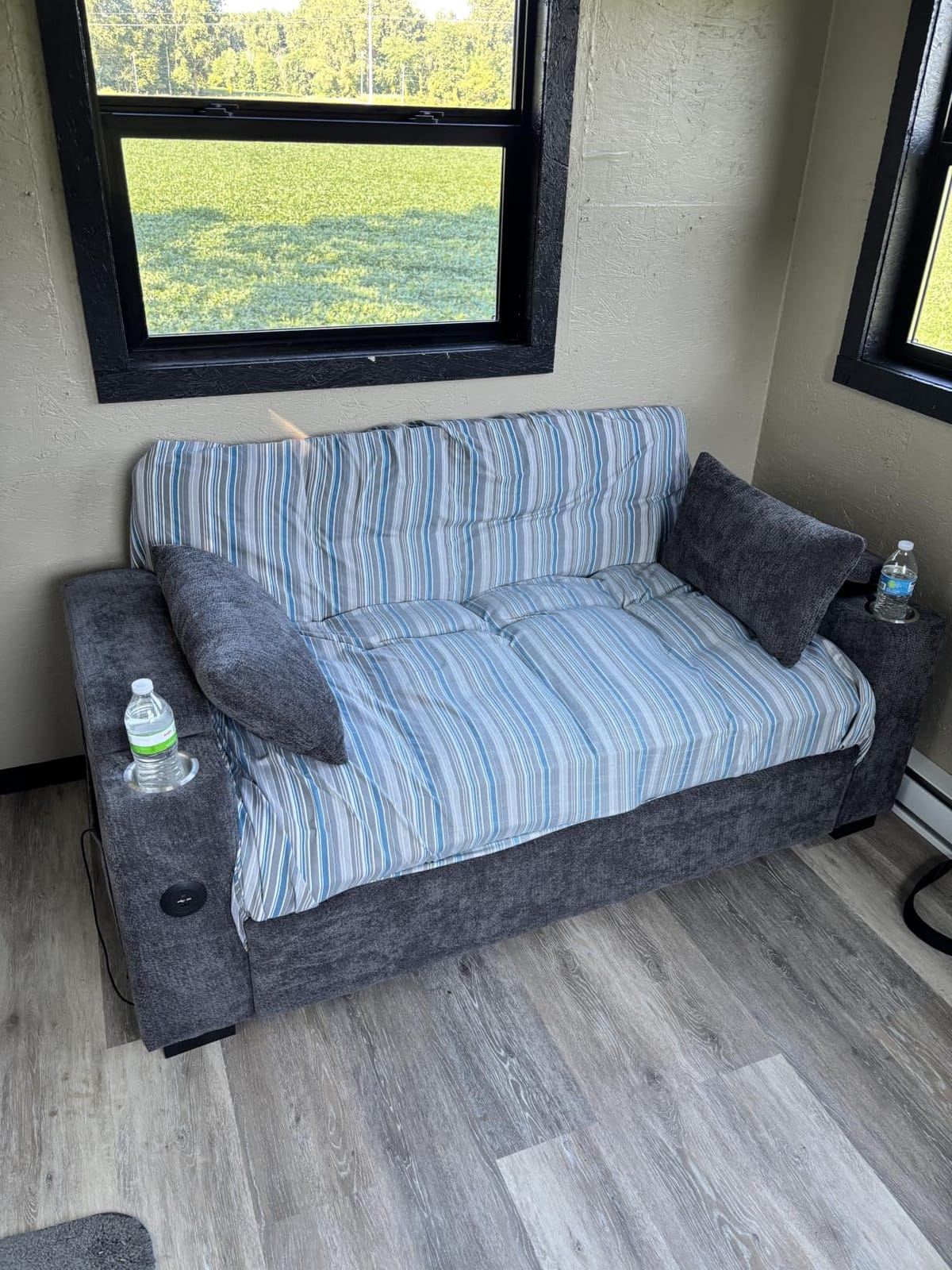 Dreamzie 65'' Convertible Sleeper Sofa Bed with Swivel Side Table, Chenille Pull Out Couch for Living Room, Loveseat Sleeper Couch with Hidden Storage Space | Charging Port | Cup Holders, Grey customer photo 2