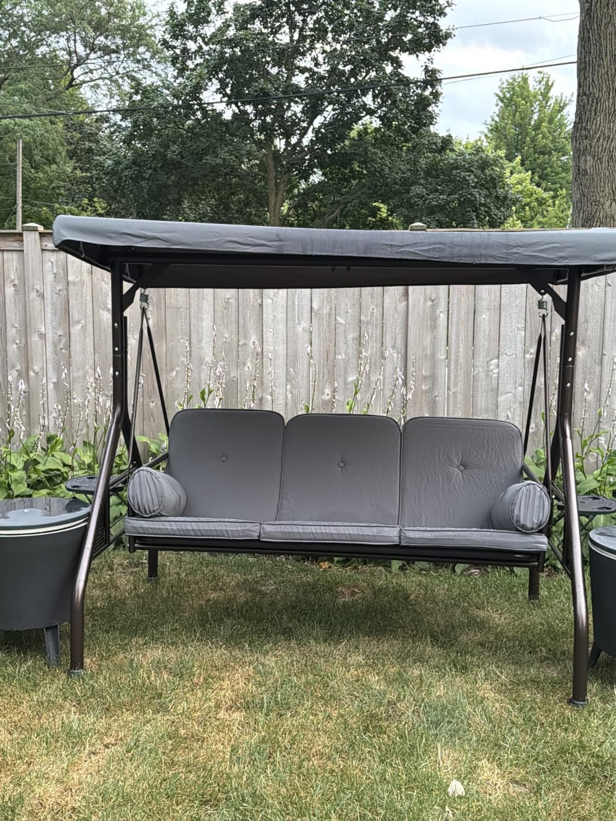 SUNCROWN Outdoor 3 in 1 Porch Swing Chair, 3 Seat Patio Swing Glider with Adjustable Canopy, Heavy Duty Swings with Thickened Cushions, Pillows & Cup Holders for Garden, Backyard, Porch, Brown customer photo 1
