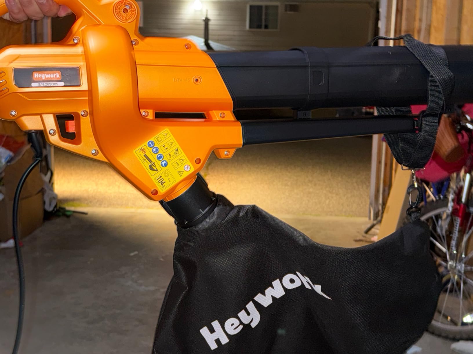 3-in-1 Leaf Vacuum Mulcher, 450 CFM Corded Blower | Delivering 158 MPH, this orange tool with a 40L bag easily blows, vacuums, and mulches leaves for fast lawn & yard cleanup. customer photo 1